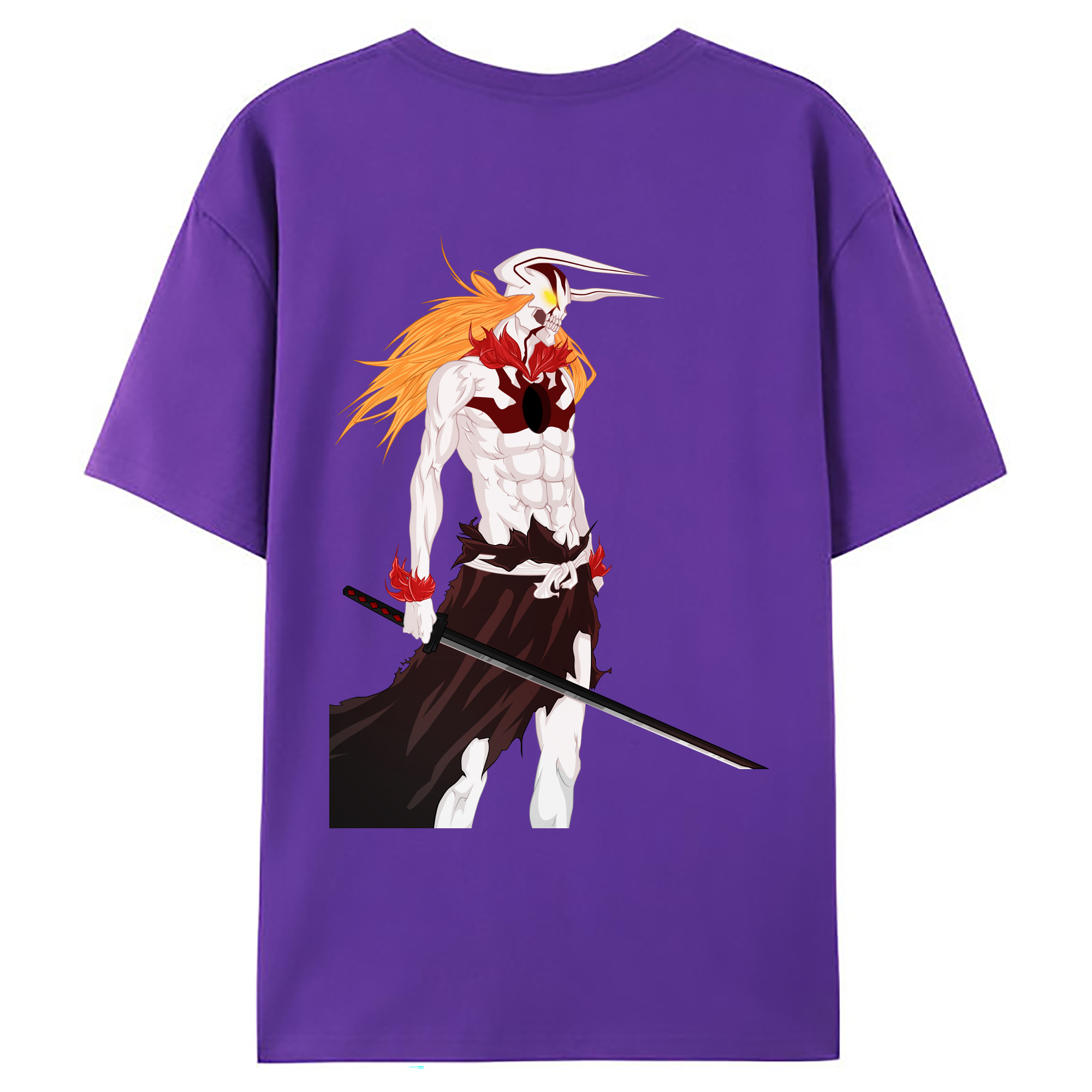 （画像用） ブリーチ 黒崎一護（くろさき いちご）BLEACH Kurosaki Ichigo 綿100％ メンズ半袖Tシャツ（バックプリント） 通気性
