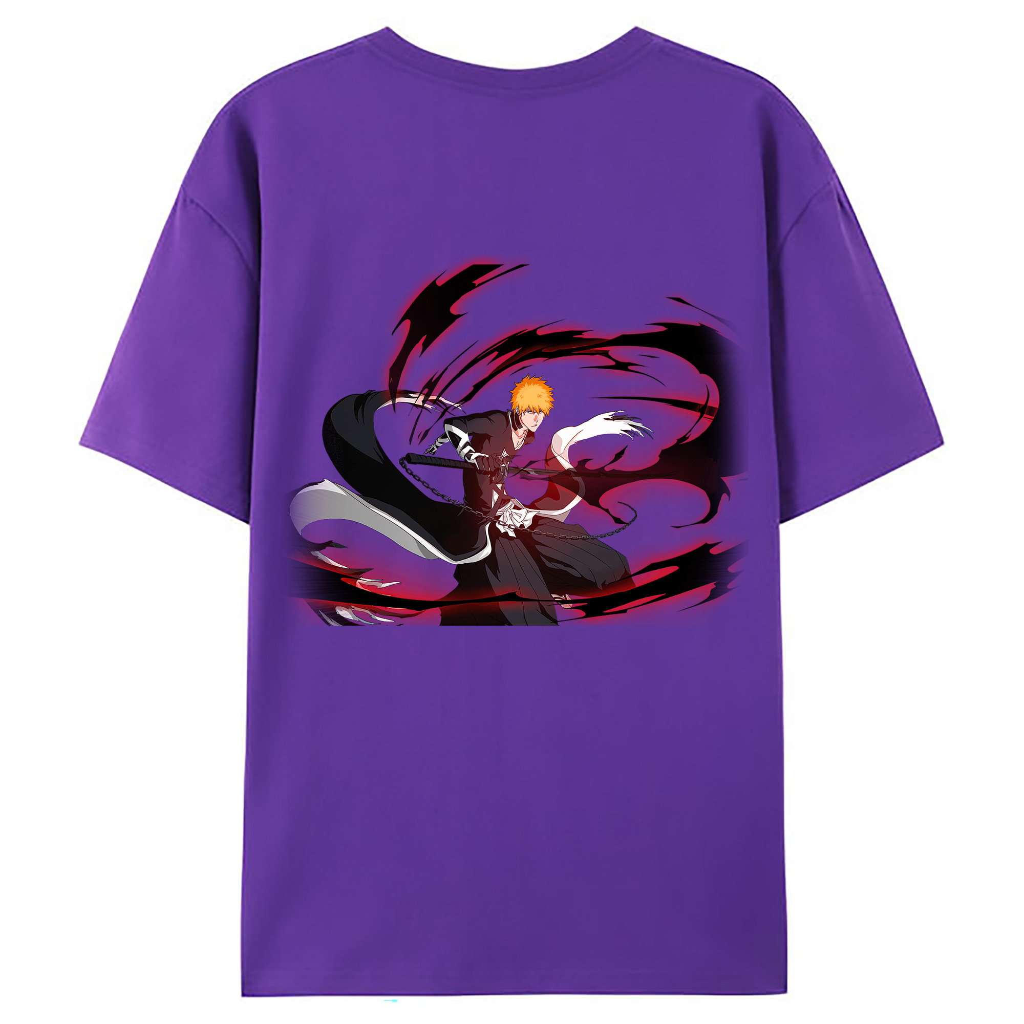 （画像用） ブリーチ 黒崎一護（くろさき いちご）BLEACH Kurosaki Ichigo 綿100％ メンズ半袖Tシャツ（バックプリント） 通気性