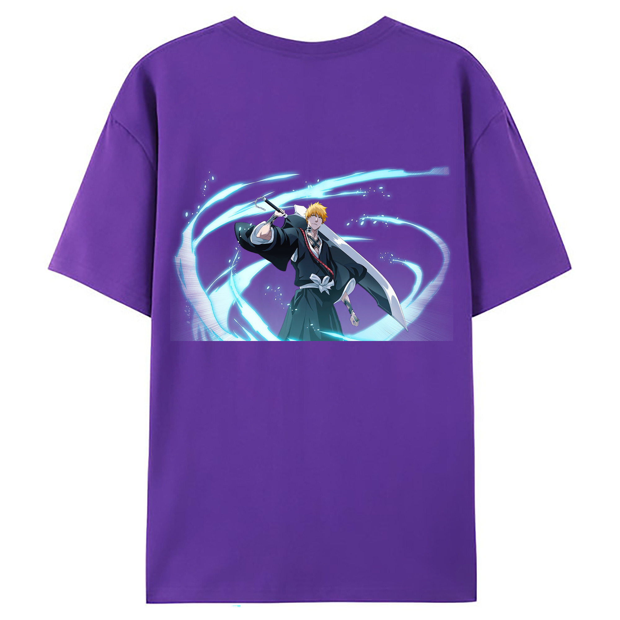（画像用） ブリーチ 黒崎一護（くろさき いちご）BLEACH Kurosaki Ichigo 綿100％ メンズ半袖Tシャツ（バックプリント） 通気性