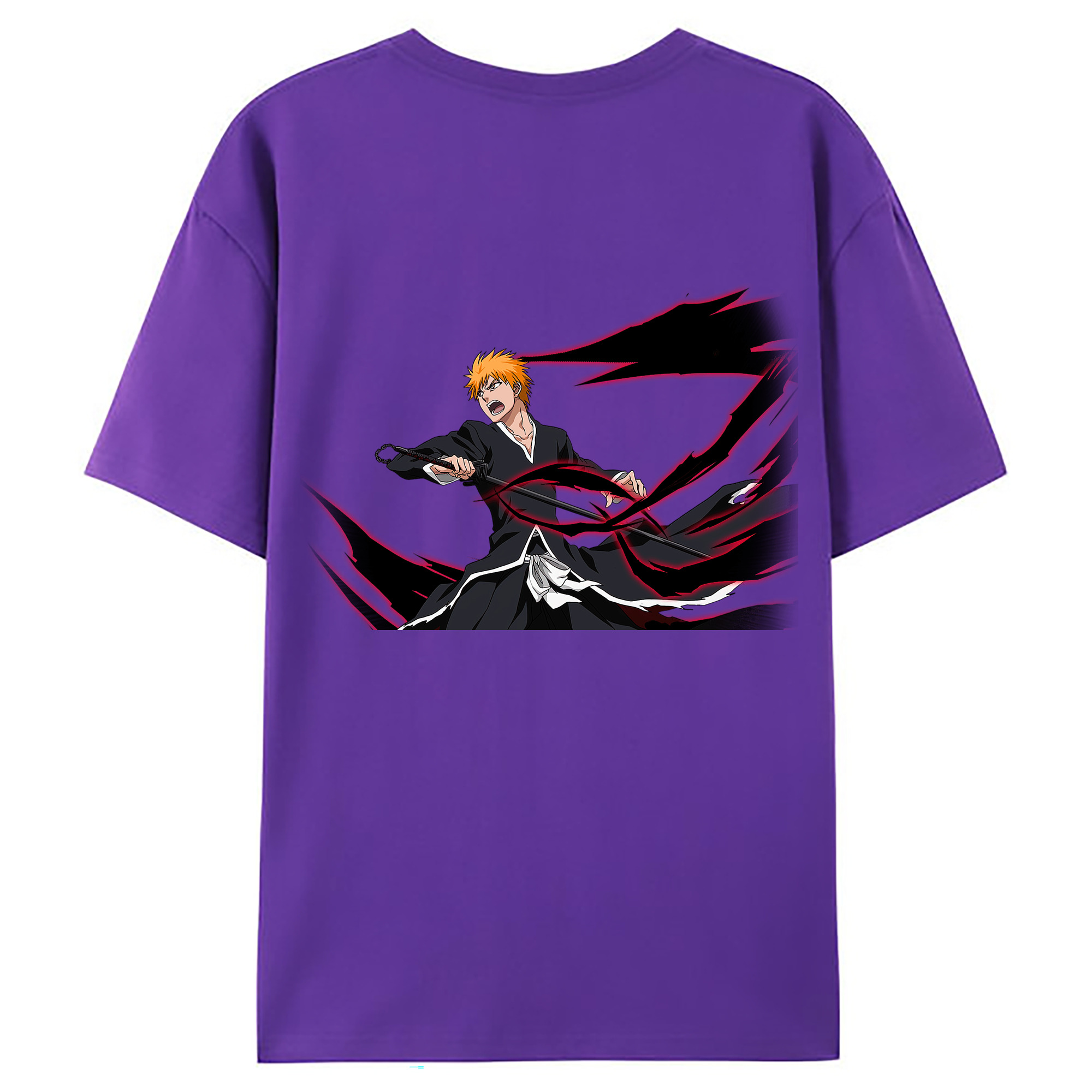 （画像用） ブリーチ 黒崎一護（くろさき いちご）BLEACH Kurosaki Ichigo 綿100％ メンズ半袖Tシャツ（バックプリント） 通気性