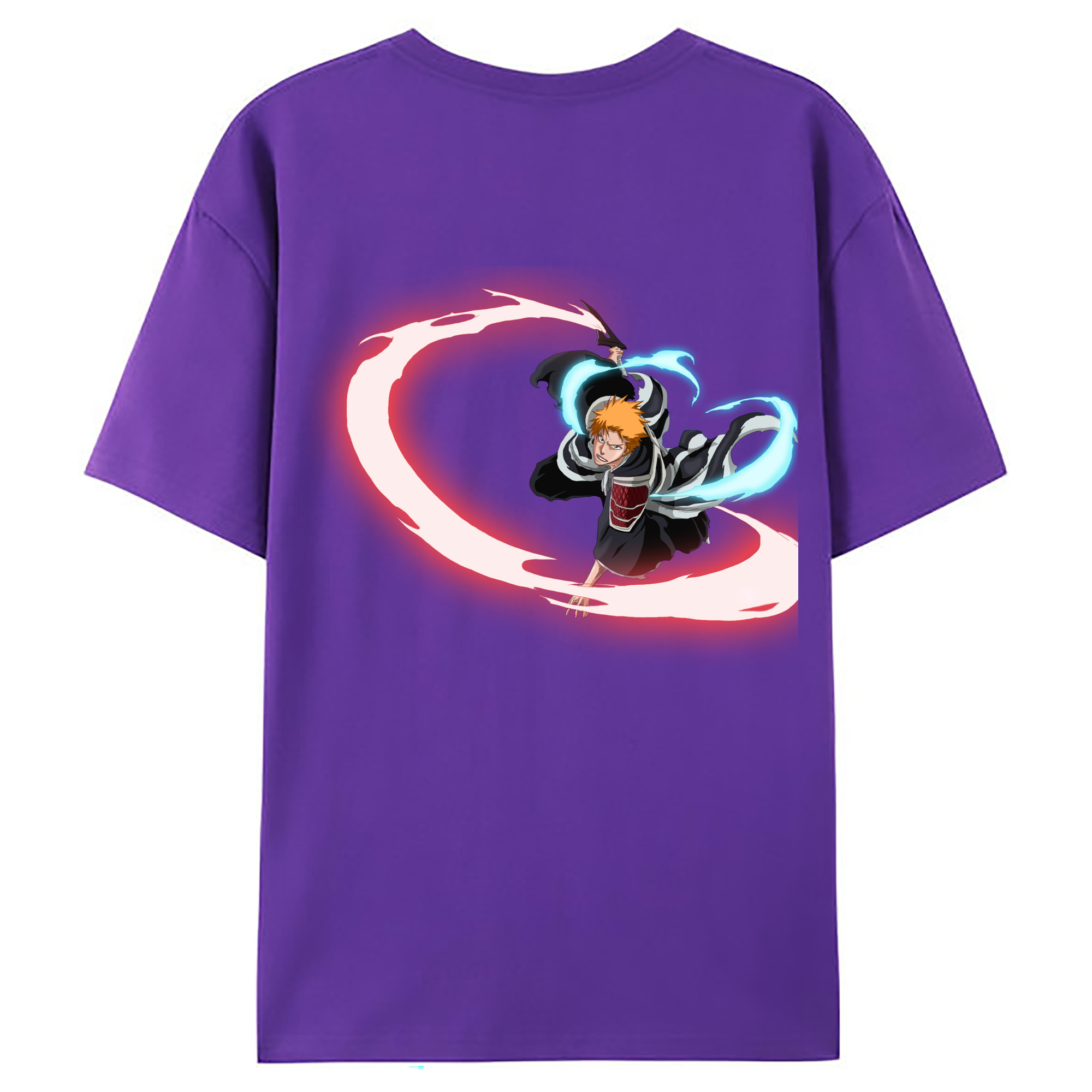 （画像用） ブリーチ 黒崎一護（くろさき いちご）BLEACH Kurosaki Ichigo 綿100％ メンズ半袖Tシャツ（バックプリント） 通気性