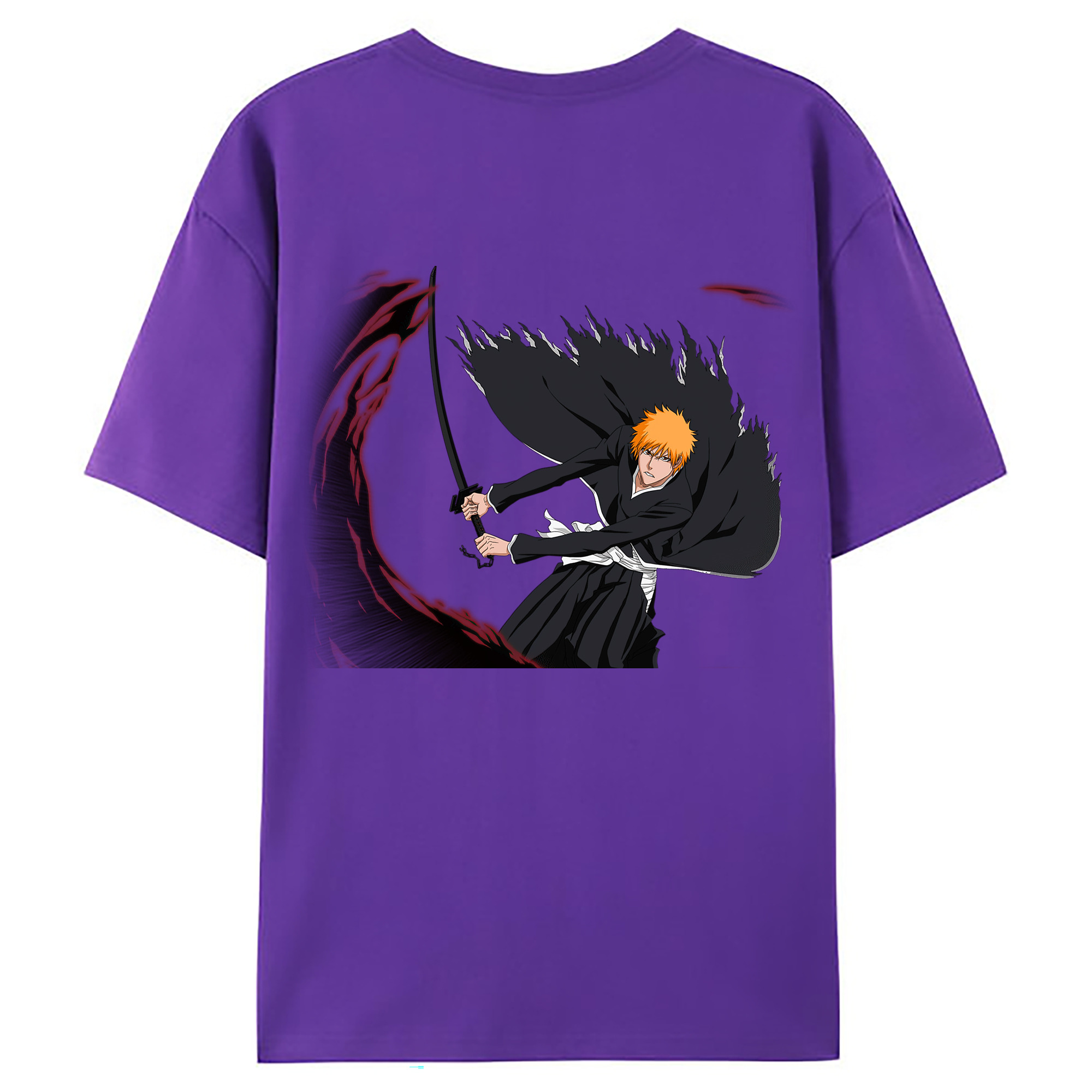 （画像用） ブリーチ 黒崎一護（くろさき いちご）BLEACH Kurosaki Ichigo 綿100％ メンズ半袖Tシャツ（バックプリント） 通気性