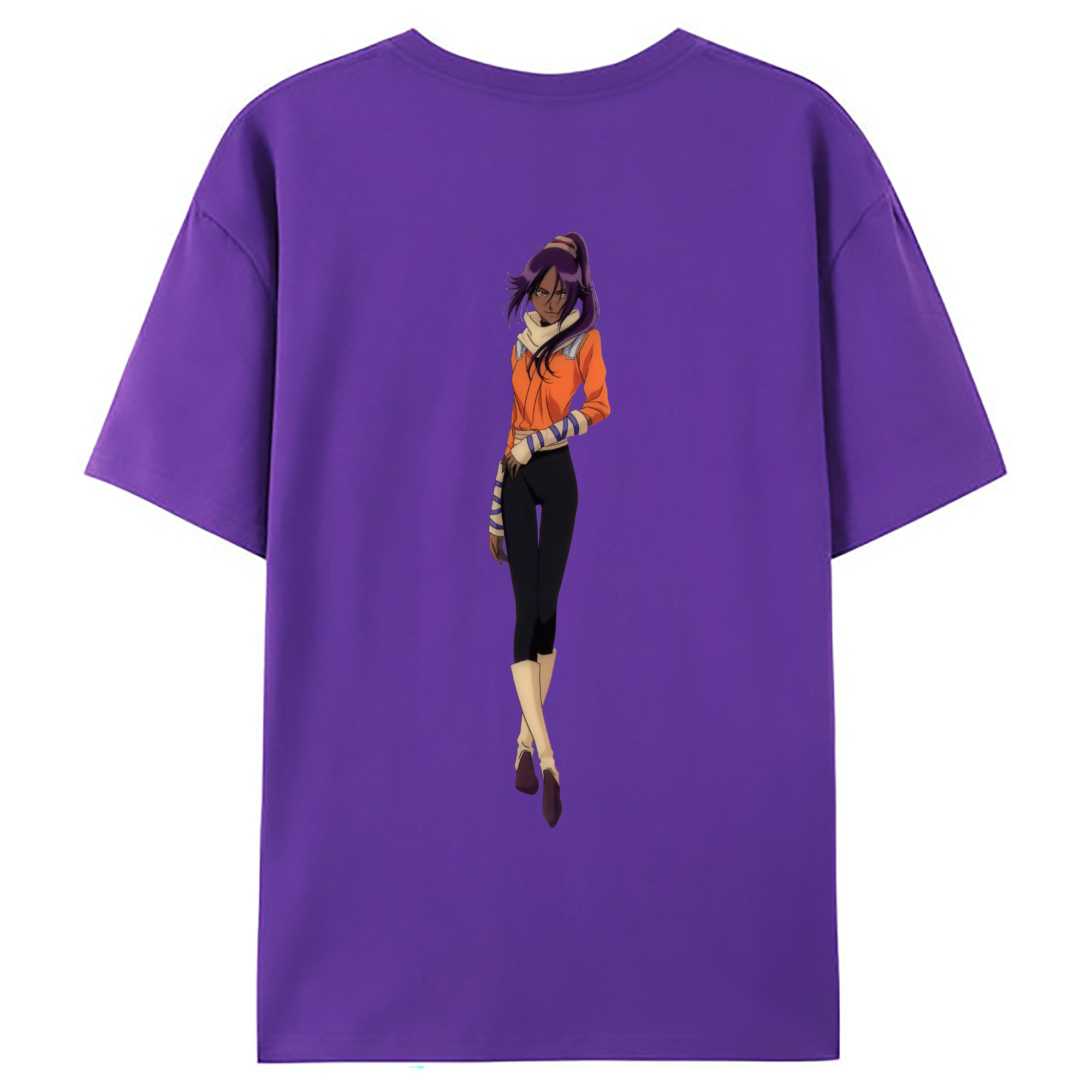 （画像用） ブリーチ 四楓院 夜一（しほういん よるいち） BLEACH Shihouin Yoruichi 綿100％ メンズ半袖Tシャツ（バックプリント） 通気性