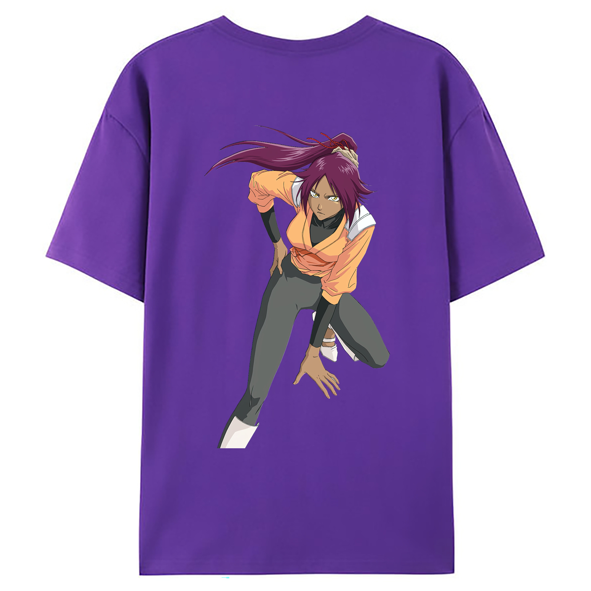 （画像用） ブリーチ 四楓院 夜一（しほういん よるいち） BLEACH Shihouin Yoruichi 綿100％ メンズ半袖Tシャツ（バックプリント） 通気性