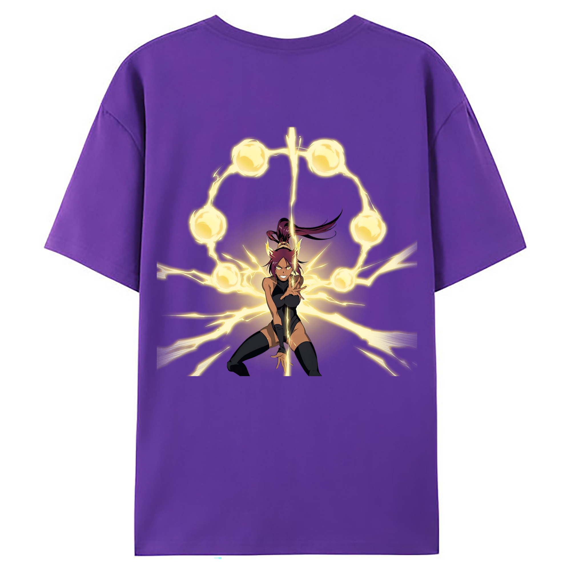 （画像用） ブリーチ 四楓院 夜一（しほういん よるいち） BLEACH Shihouin Yoruichi 綿100％ メンズ半袖Tシャツ（バックプリント） 通気性