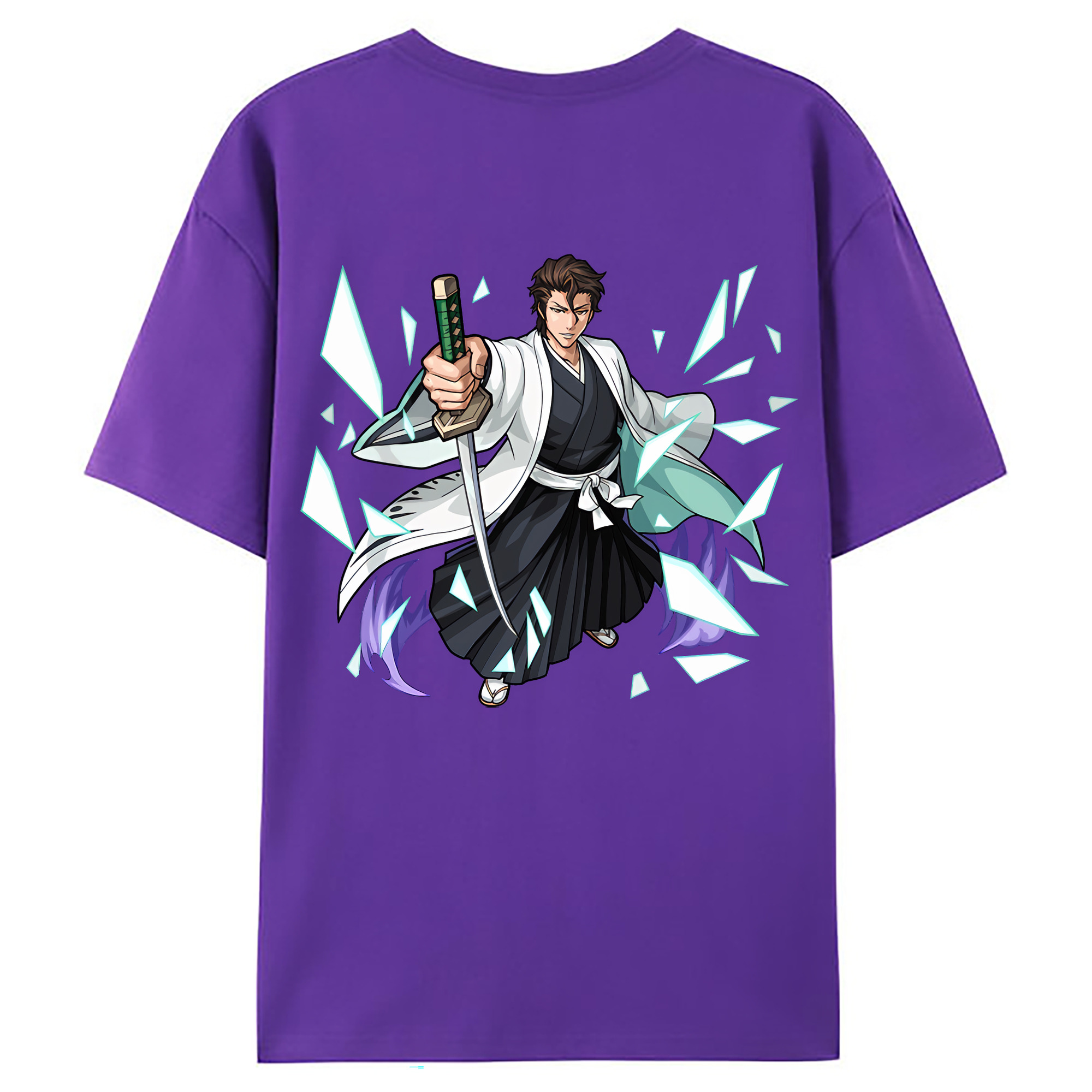 （画像用） ブリーチ 藍染 惣右介（あいぜん そうすけ） BLEACH Aizen Sousuke 綿100％ メンズ半袖Tシャツ（バックプリント） 通気性