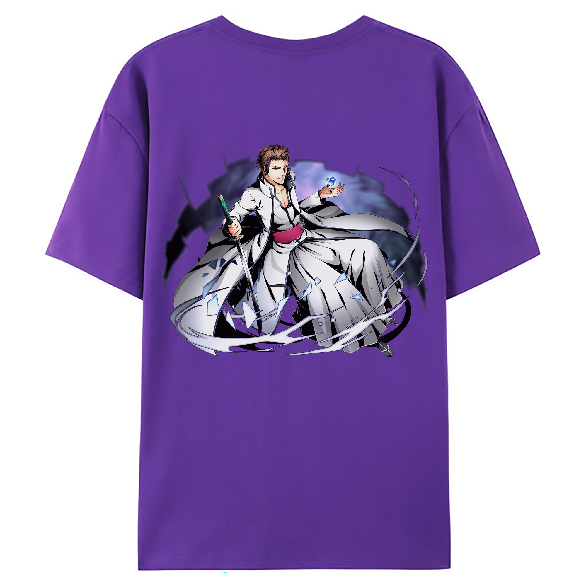 （画像用） ブリーチ 藍染 惣右介（あいぜん そうすけ） BLEACH Aizen Sousuke 綿100％ メンズ半袖Tシャツ（バックプリント） 通気性