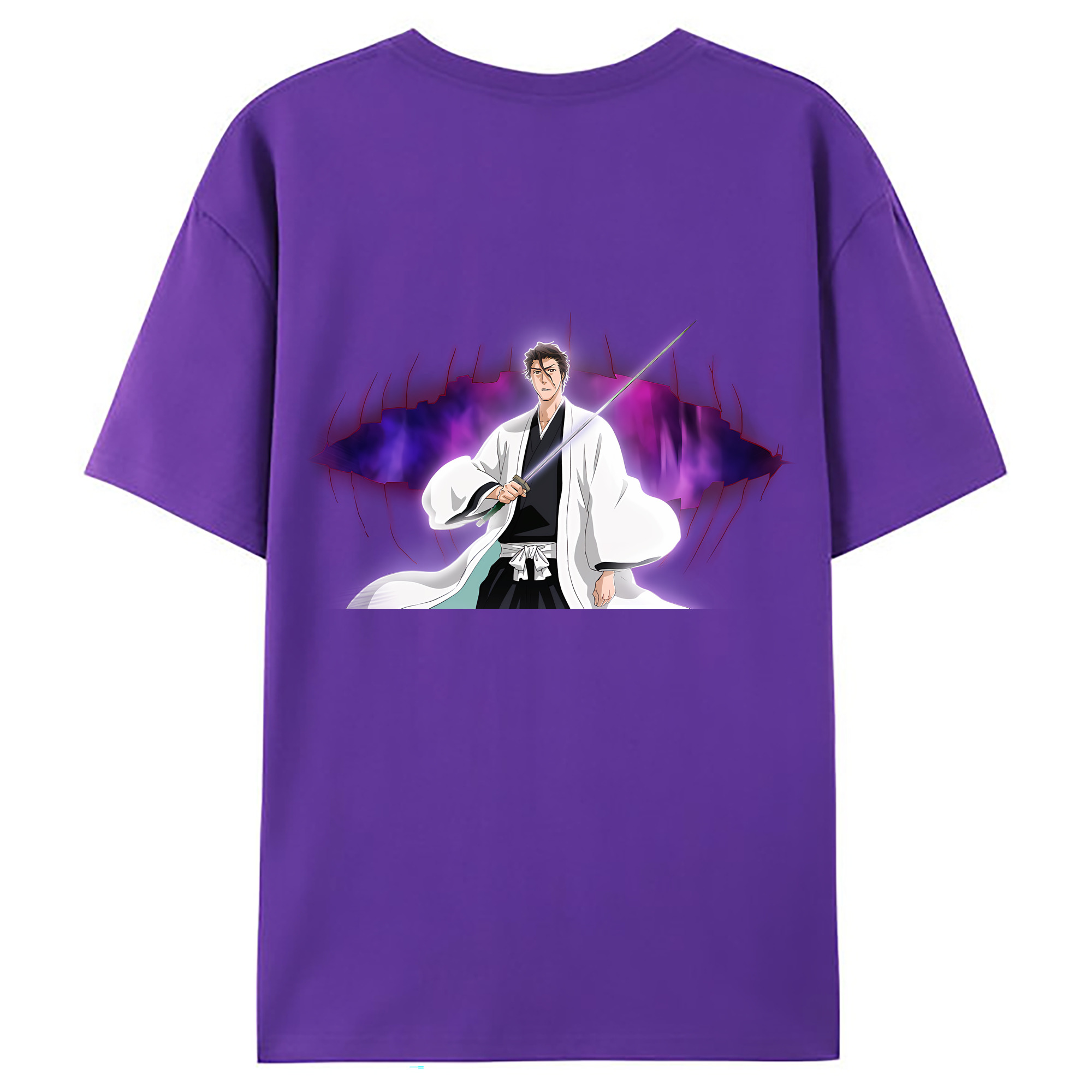 （画像用） ブリーチ 藍染 惣右介（あいぜん そうすけ） BLEACH Aizen Sousuke 綿100％ メンズ半袖Tシャツ（バックプリント） 通気性