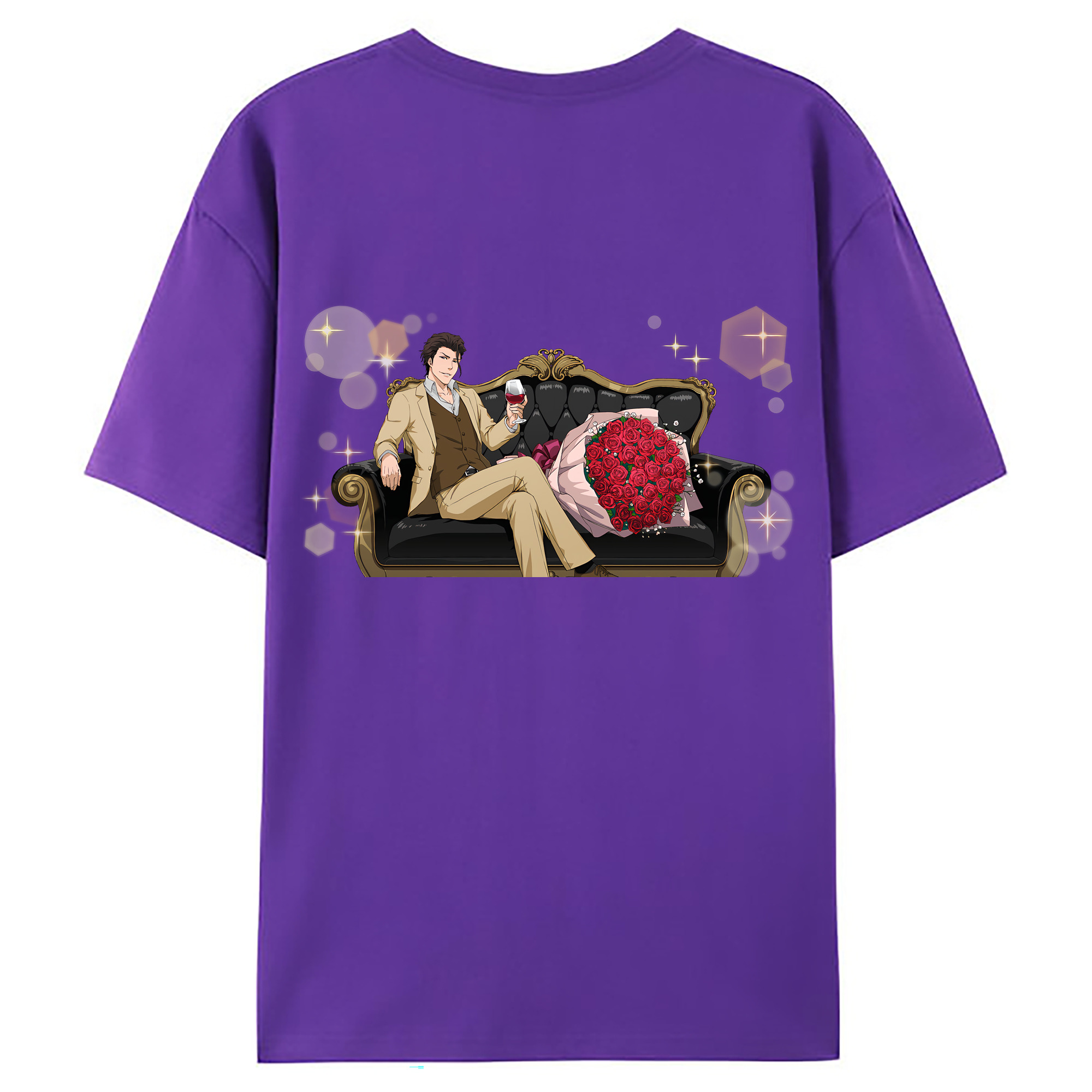（画像用） ブリーチ 藍染 惣右介（あいぜん そうすけ） BLEACH Aizen Sousuke 綿100％ メンズ半袖Tシャツ（バックプリント） 通気性