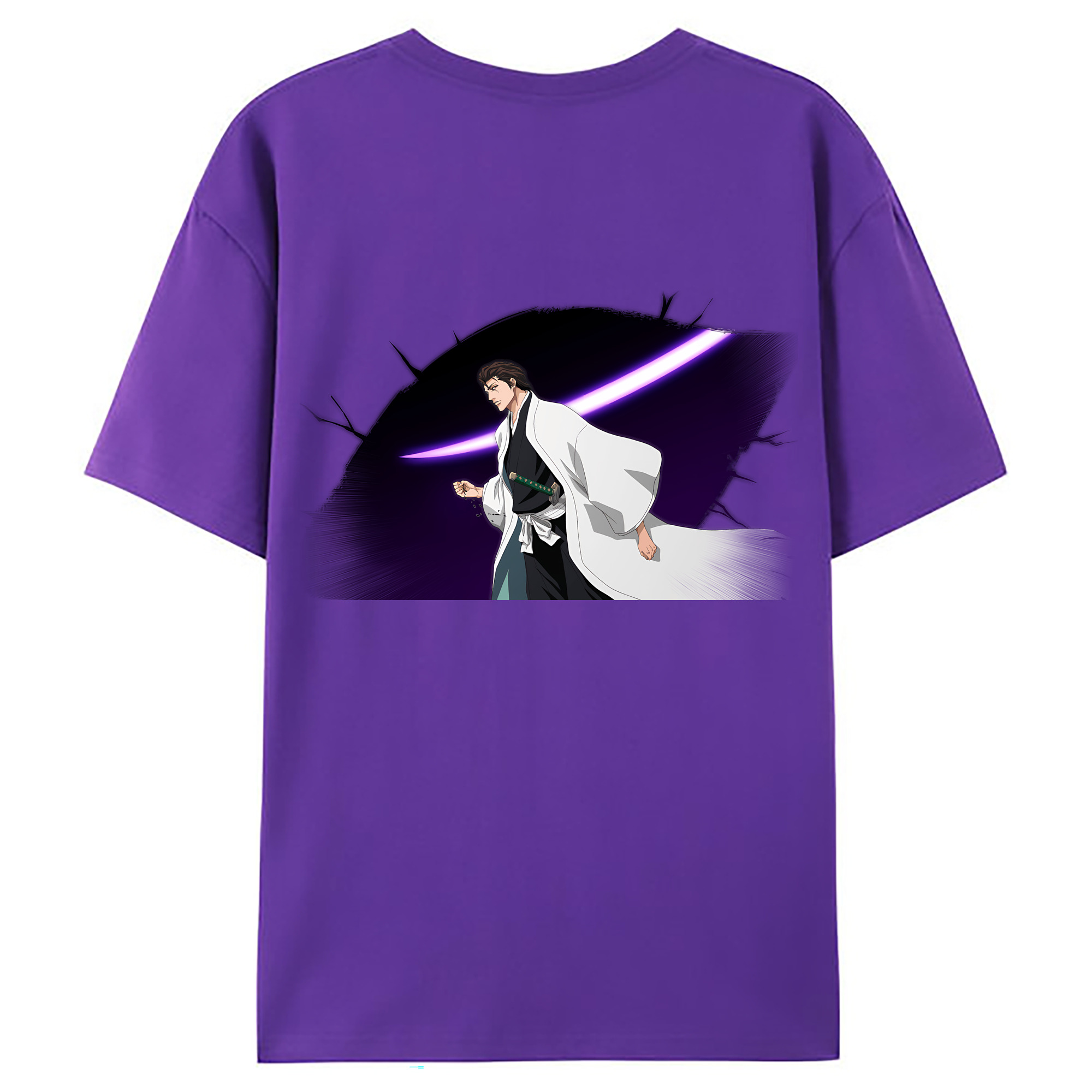 （画像用） ブリーチ 藍染 惣右介（あいぜん そうすけ） BLEACH Aizen Sousuke 綿100％ メンズ半袖Tシャツ（バックプリント） 通気性