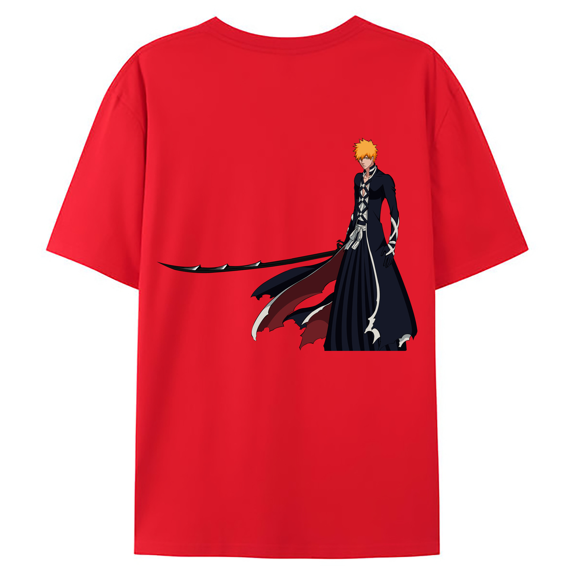 （画像用） ブリーチ 黒崎一護（くろさき いちご）BLEACH Kurosaki Ichigo 綿100％ メンズ半袖Tシャツ（バックプリント） 通気性