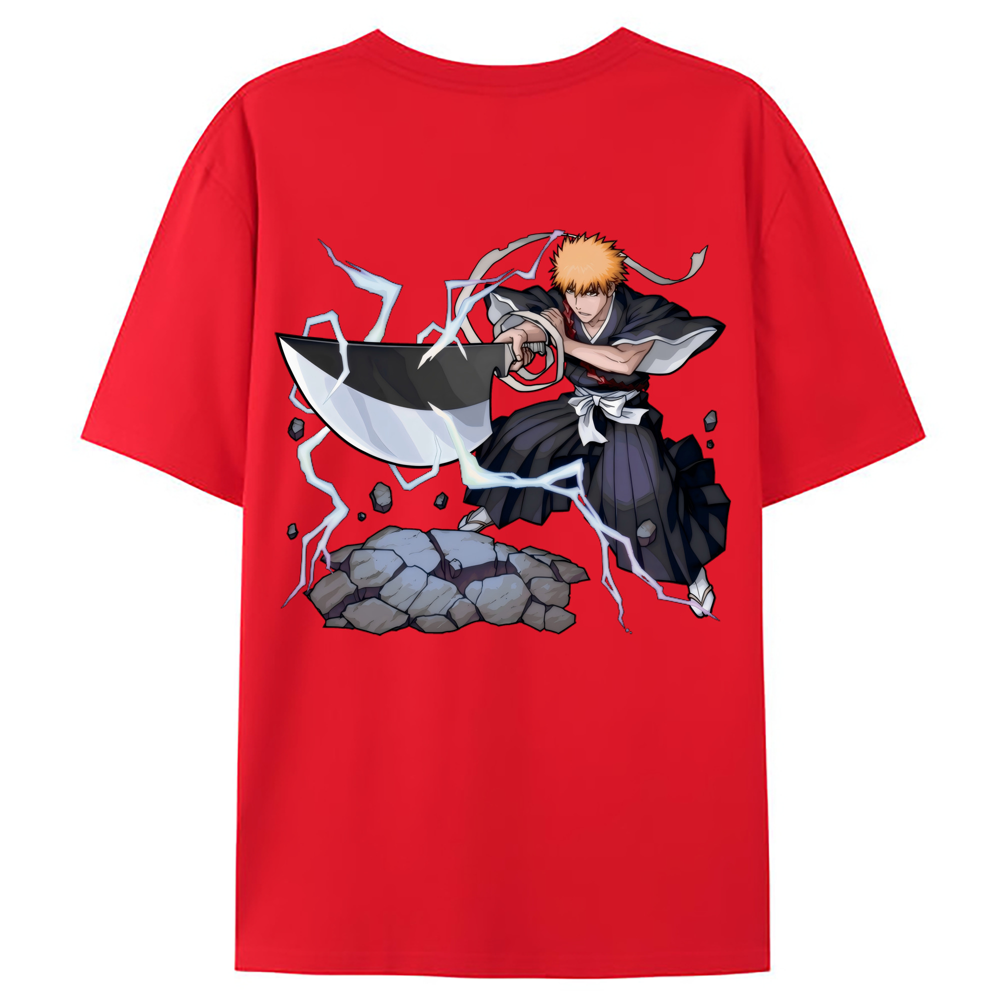 （画像用） ブリーチ 黒崎一護（くろさき いちご）BLEACH Kurosaki Ichigo 綿100％ メンズ半袖Tシャツ（バックプリント） 通気性