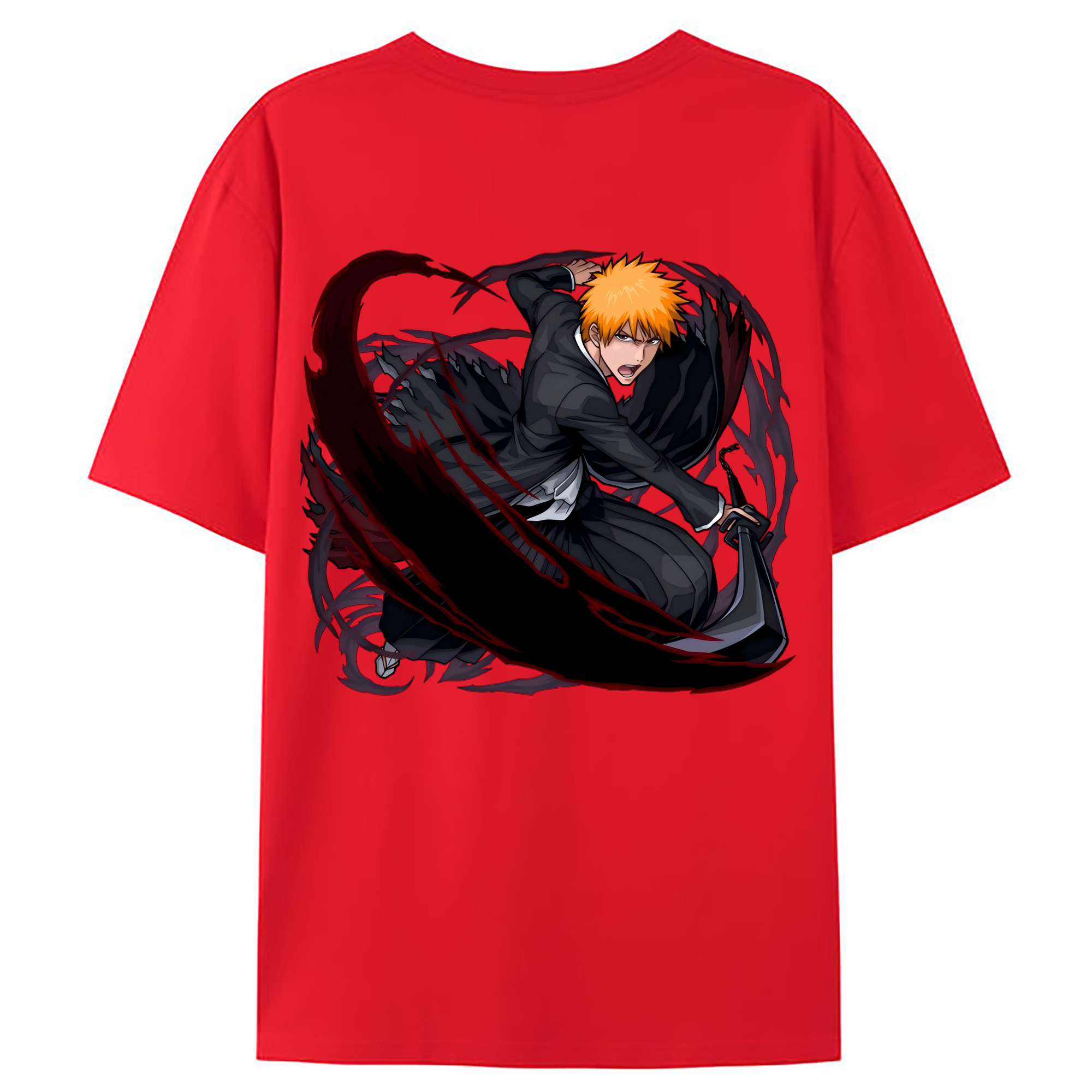 （画像用） ブリーチ 黒崎一護（くろさき いちご）BLEACH Kurosaki Ichigo 綿100％ メンズ半袖Tシャツ（バックプリント） 通気性