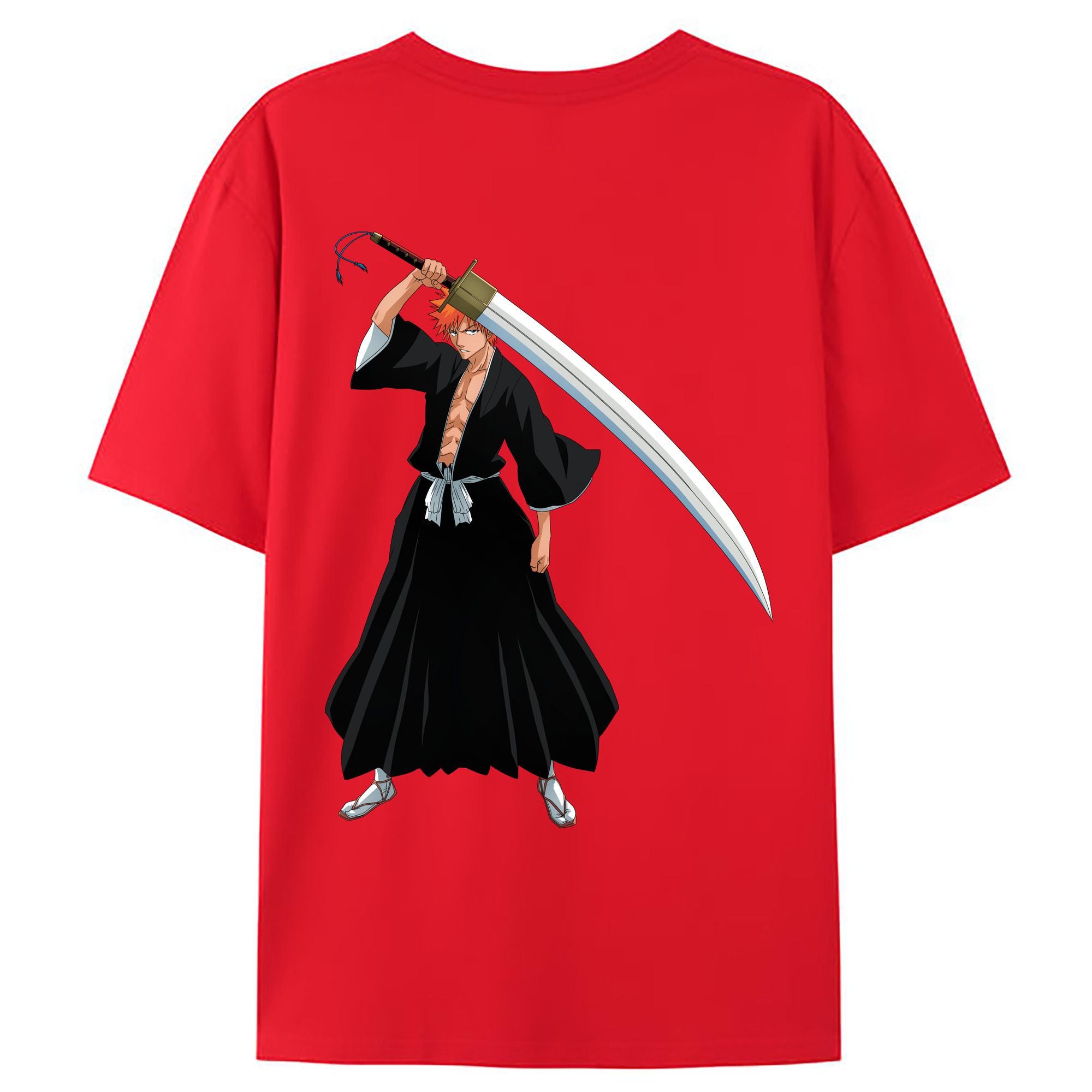 （画像用） ブリーチ 黒崎一護（くろさき いちご）BLEACH Kurosaki Ichigo 綿100％ メンズ半袖Tシャツ（バックプリント） 通気性