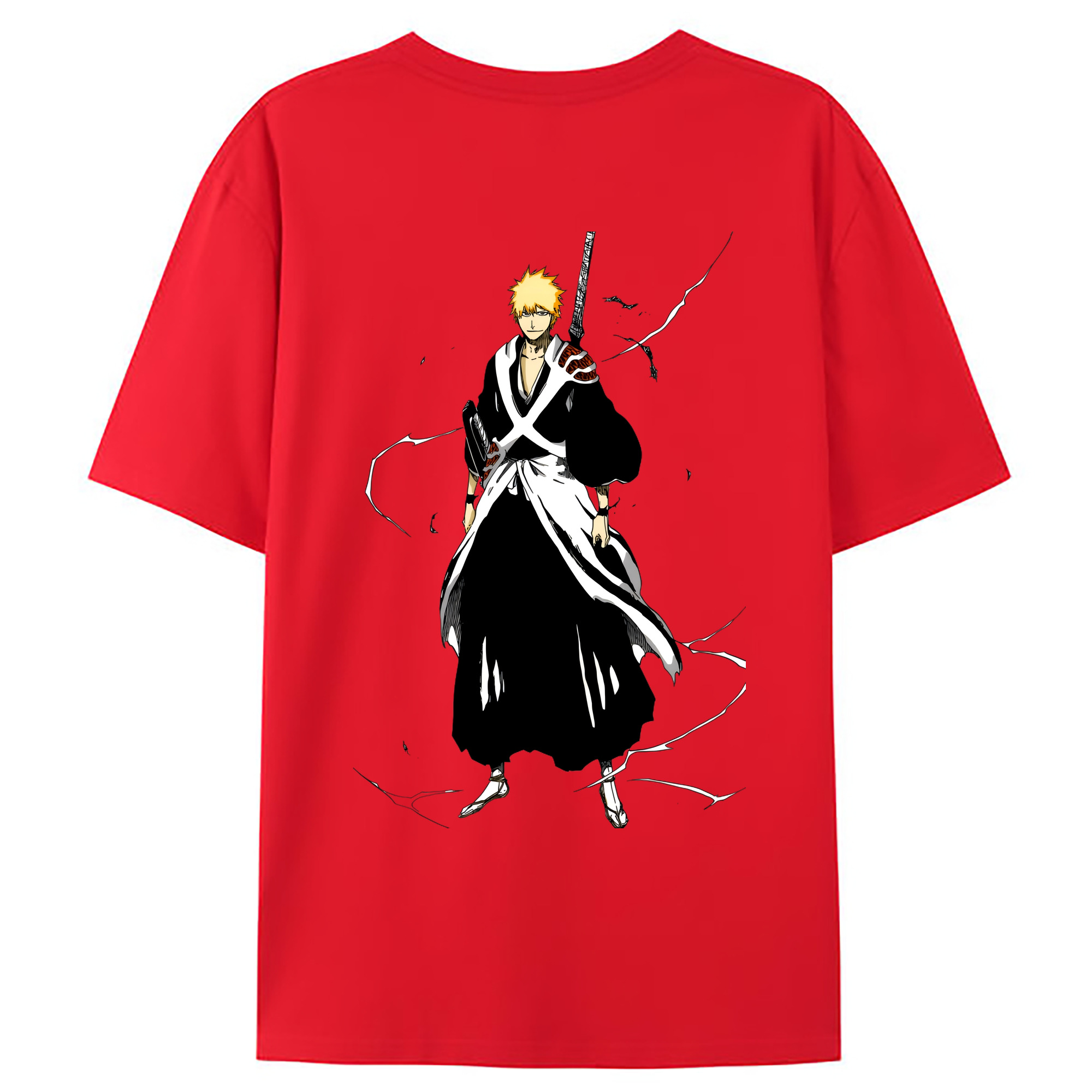 （画像用） ブリーチ 黒崎一護（くろさき いちご）BLEACH Kurosaki Ichigo 綿100％ メンズ半袖Tシャツ（バックプリント） 通気性