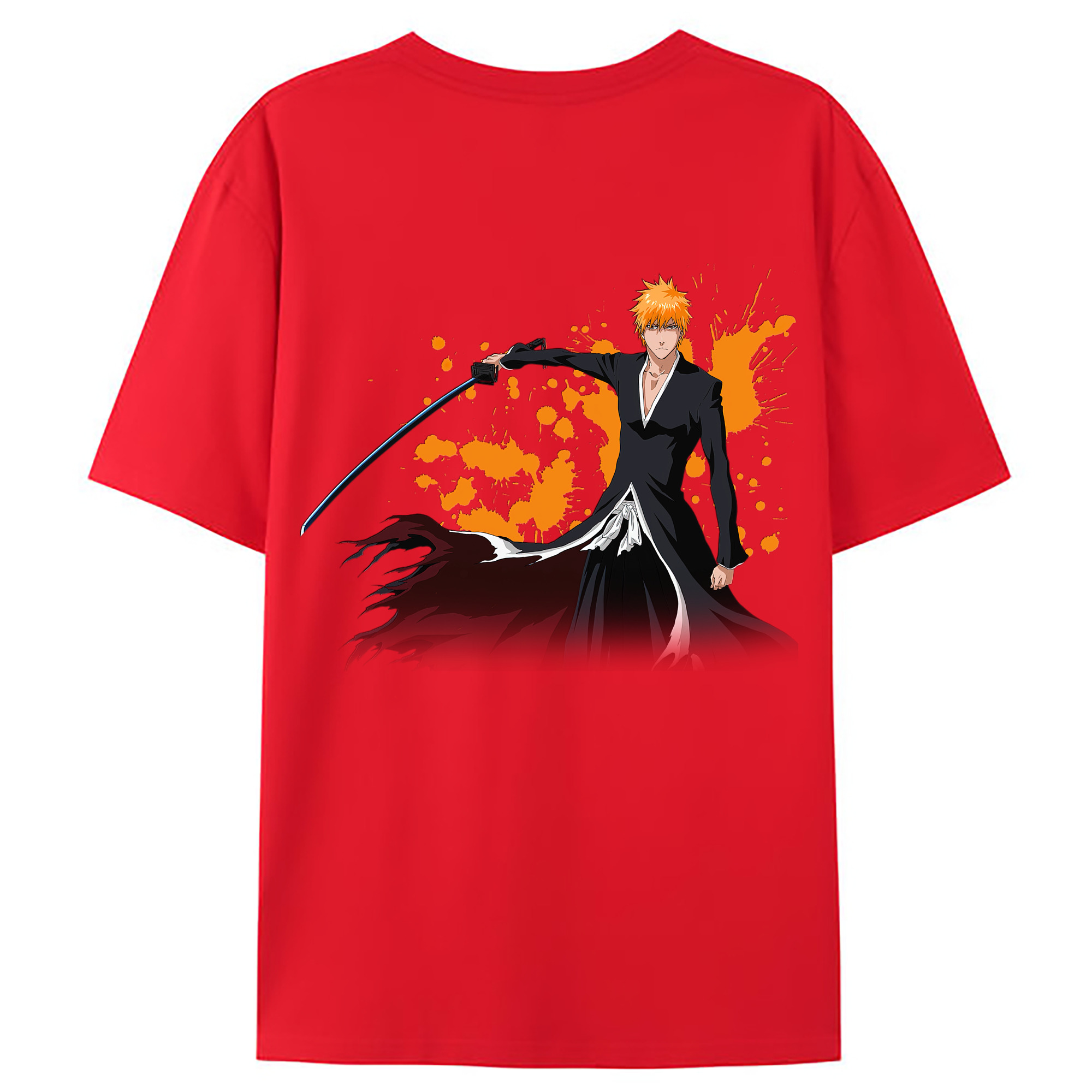 （画像用） ブリーチ 黒崎一護（くろさき いちご）BLEACH Kurosaki Ichigo 綿100％ メンズ半袖Tシャツ（バックプリント） 通気性
