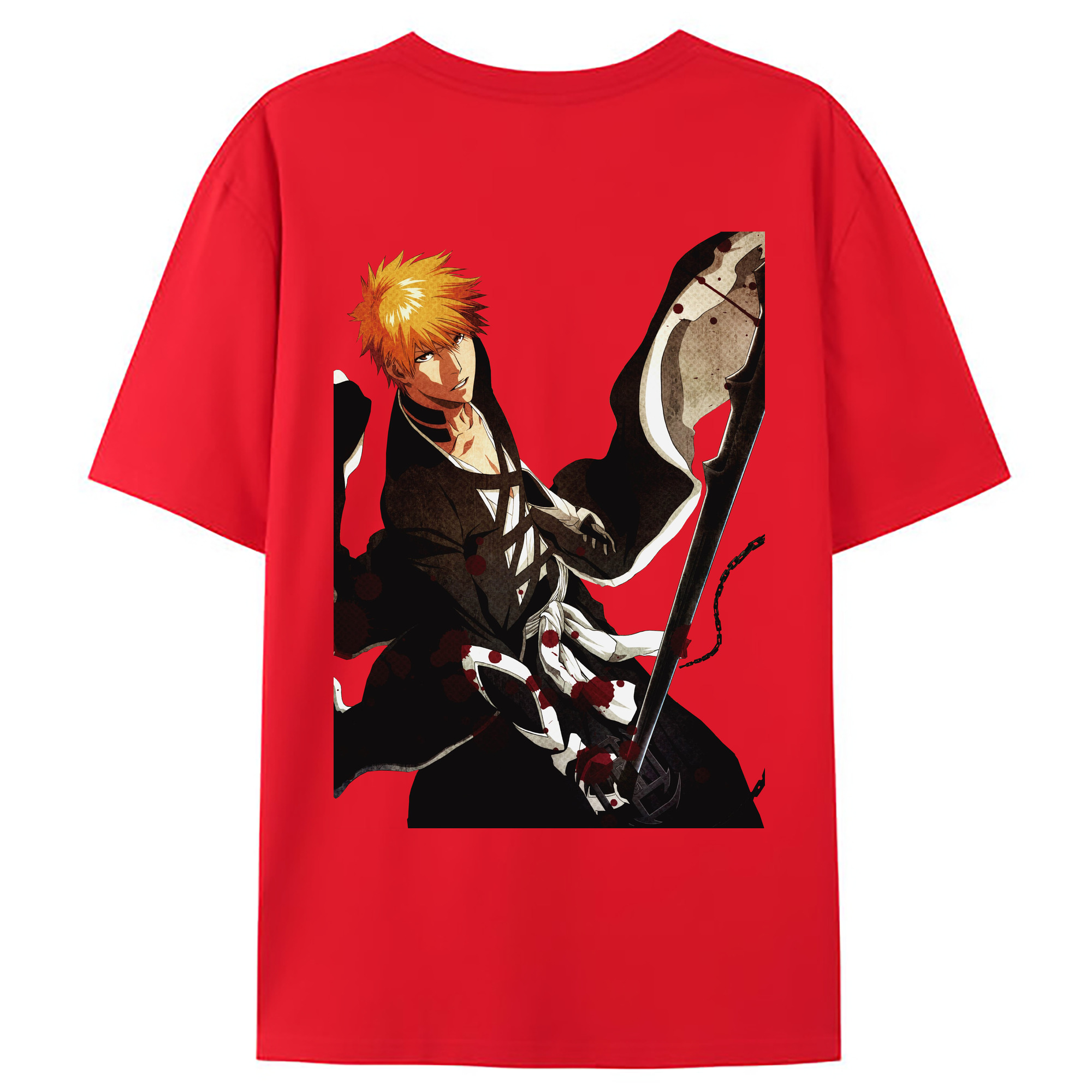 （画像用） ブリーチ 黒崎一護（くろさき いちご）BLEACH Kurosaki Ichigo 綿100％ メンズ半袖Tシャツ（バックプリント） 通気性