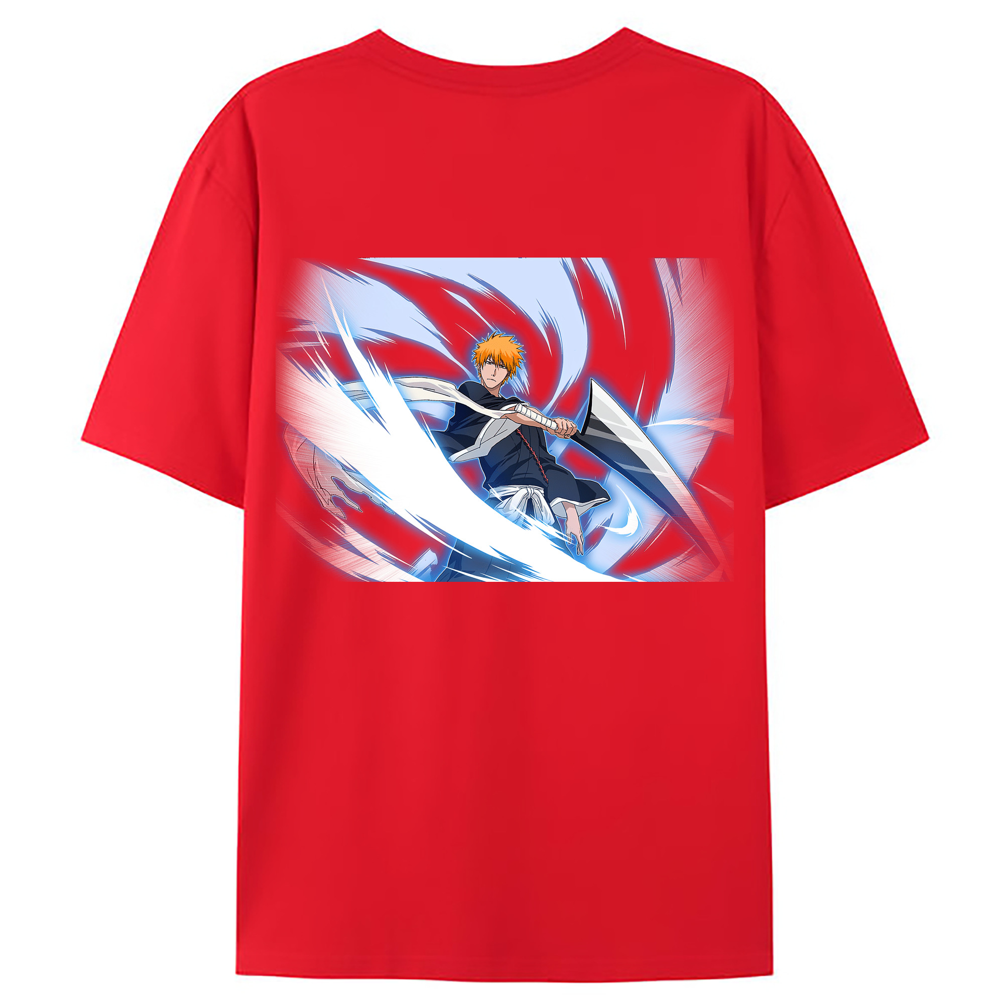 （画像用） ブリーチ 黒崎一護（くろさき いちご）BLEACH Kurosaki Ichigo 綿100％ メンズ半袖Tシャツ（バックプリント） 通気性
