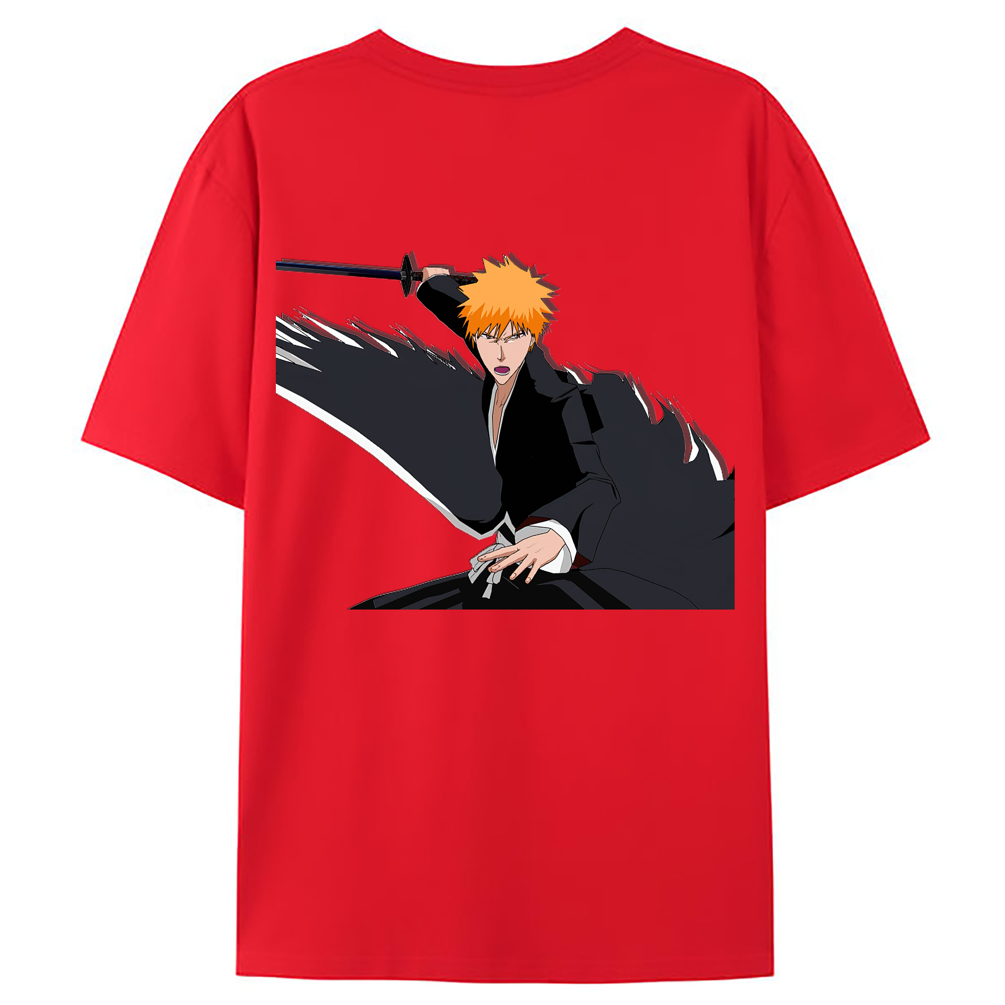 （画像用） ブリーチ 黒崎一護（くろさき いちご）BLEACH Kurosaki Ichigo 綿100％ メンズ半袖Tシャツ（バックプリント） 通気性