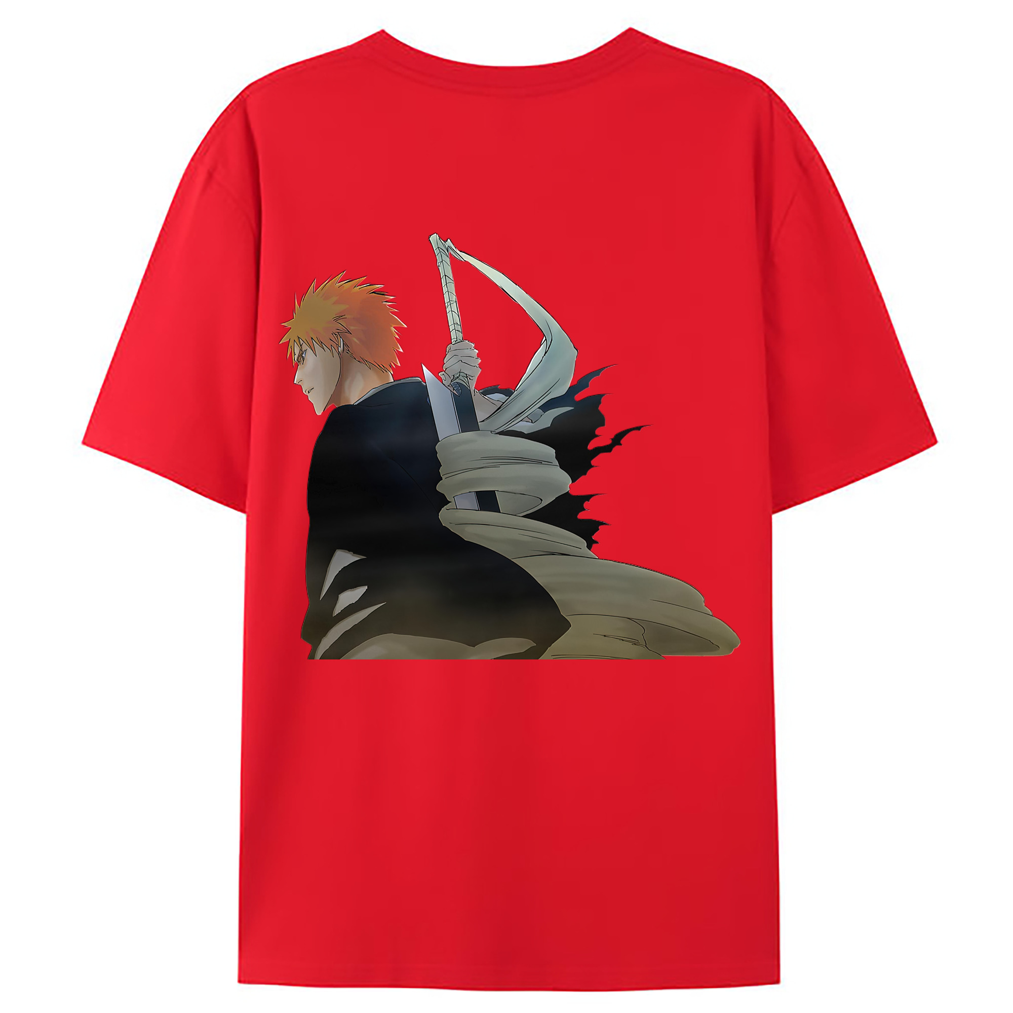 （画像用） ブリーチ 黒崎一護（くろさき いちご）BLEACH Kurosaki Ichigo 綿100％ メンズ半袖Tシャツ（バックプリント） 通気性