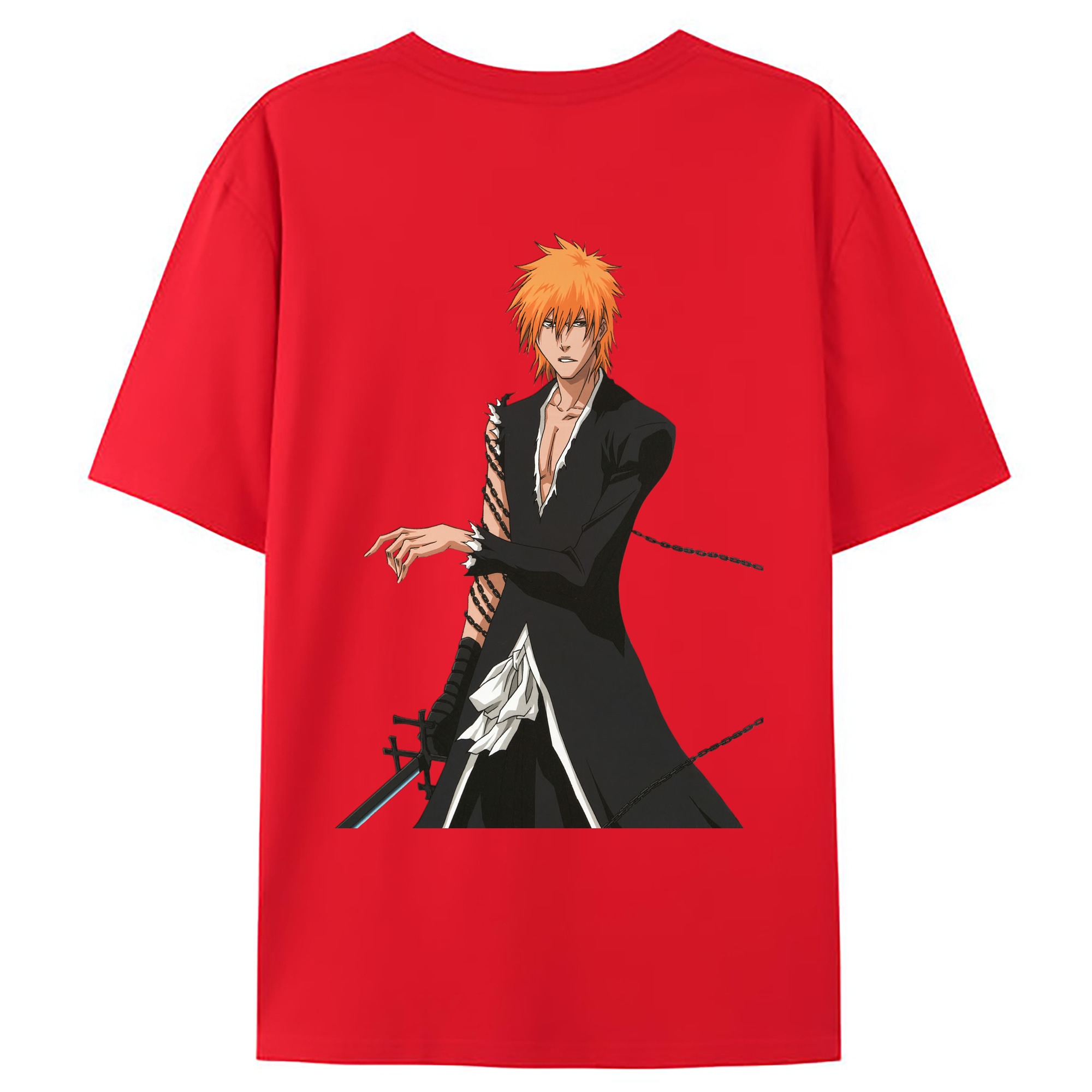 （画像用） ブリーチ 黒崎一護（くろさき いちご）BLEACH Kurosaki Ichigo 綿100％ メンズ半袖Tシャツ（バックプリント） 通気性