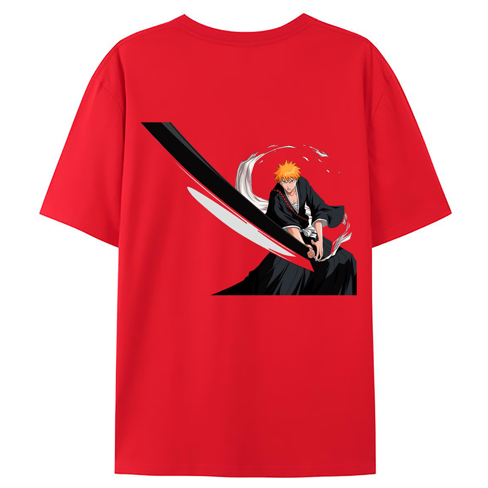 （画像用） ブリーチ 黒崎一護（くろさき いちご）BLEACH Kurosaki Ichigo 綿100％ メンズ半袖Tシャツ（バックプリント） 通気性