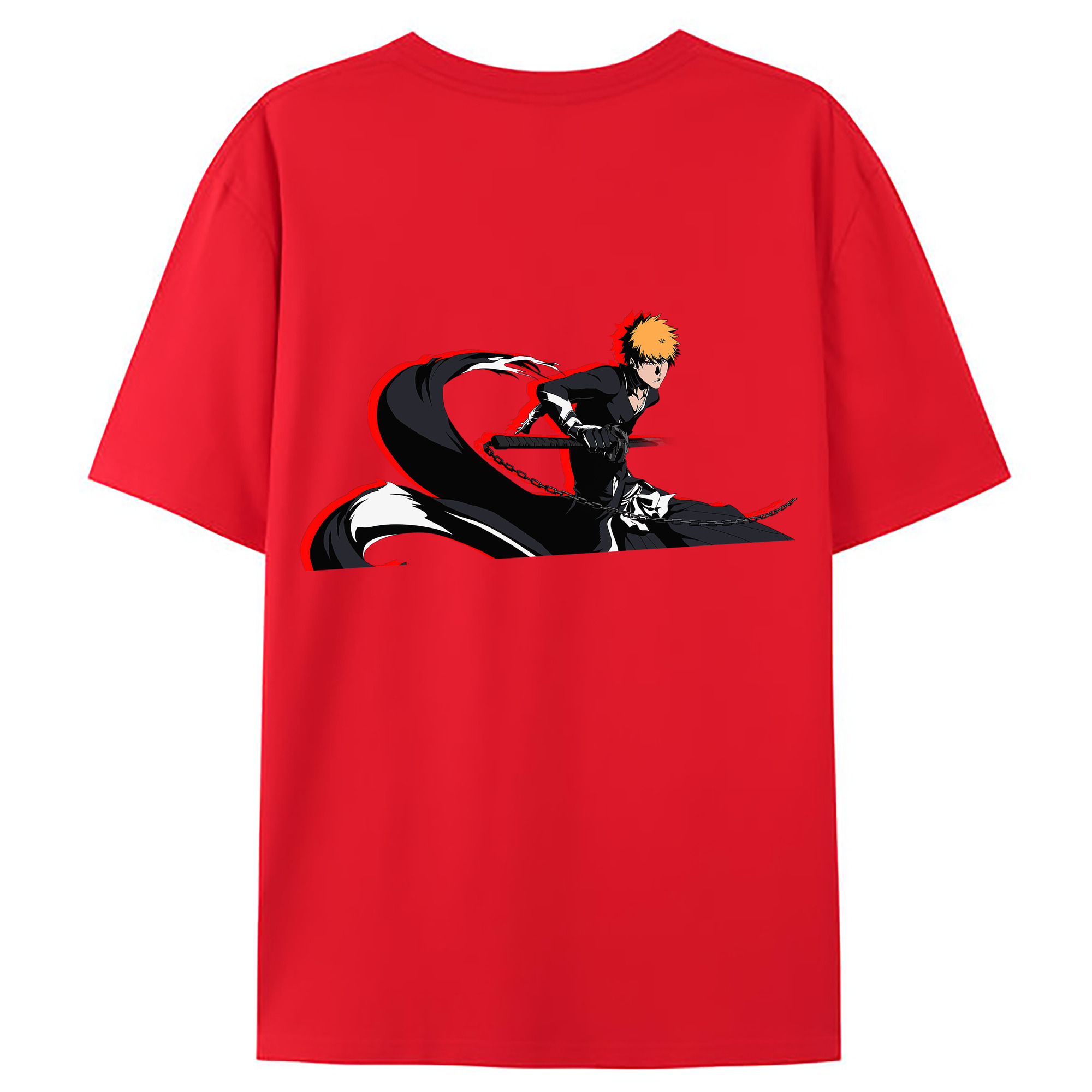 （画像用） ブリーチ 黒崎一護（くろさき いちご）BLEACH Kurosaki Ichigo 綿100％ メンズ半袖Tシャツ（バックプリント） 通気性