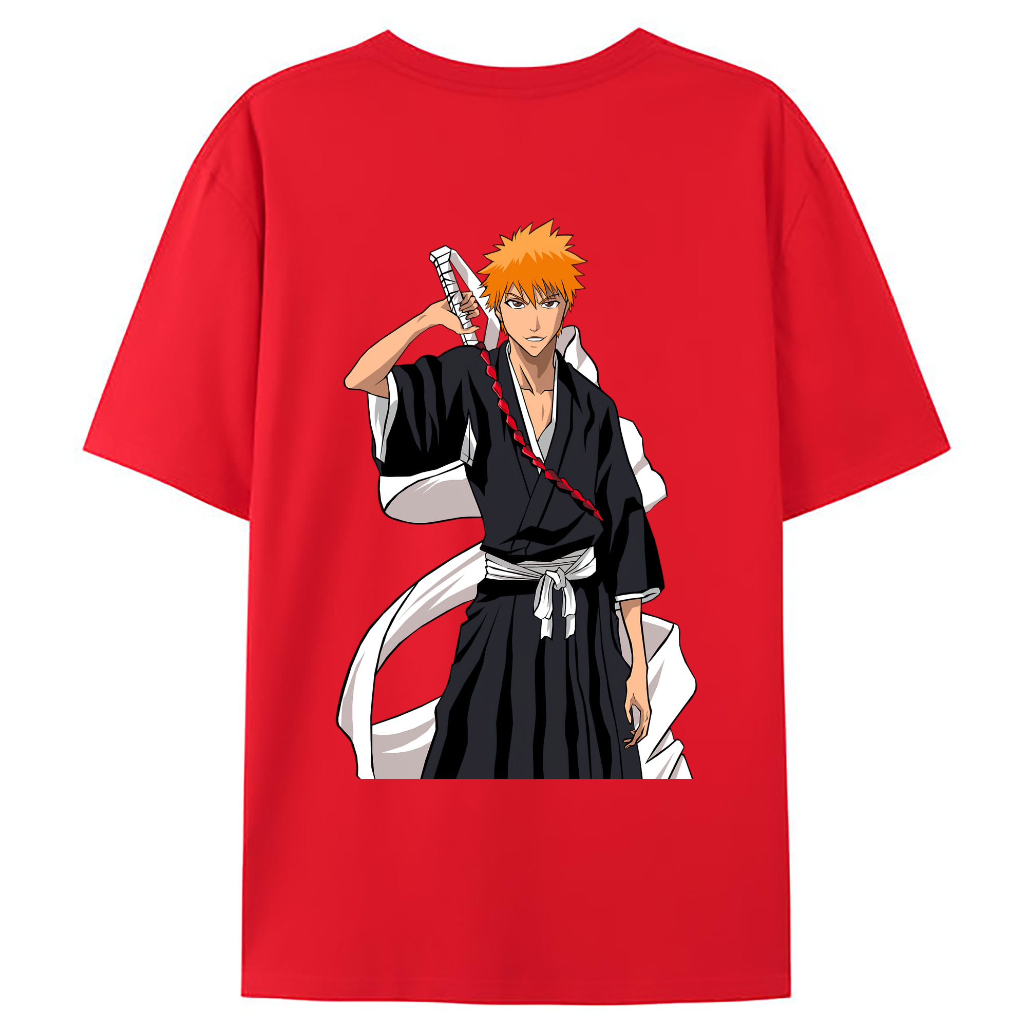 （画像用） ブリーチ 黒崎一護（くろさき いちご）BLEACH Kurosaki Ichigo 綿100％ メンズ半袖Tシャツ（バックプリント） 通気性