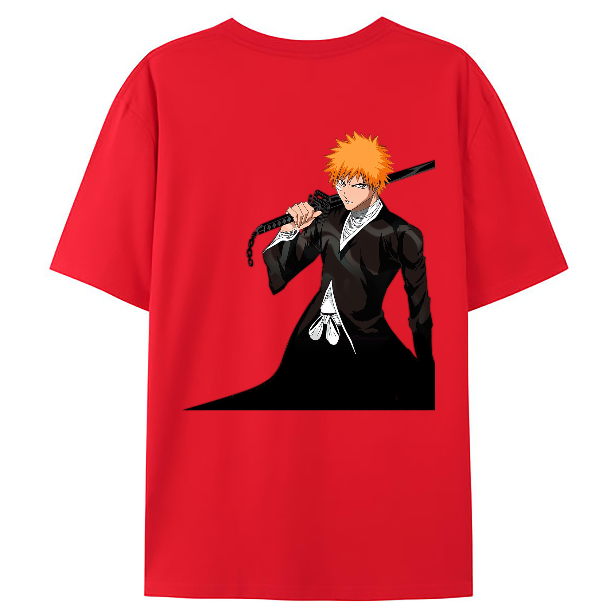 （画像用） ブリーチ 黒崎一護（くろさき いちご）BLEACH Kurosaki Ichigo 綿100％ メンズ半袖Tシャツ（バックプリント） 通気性