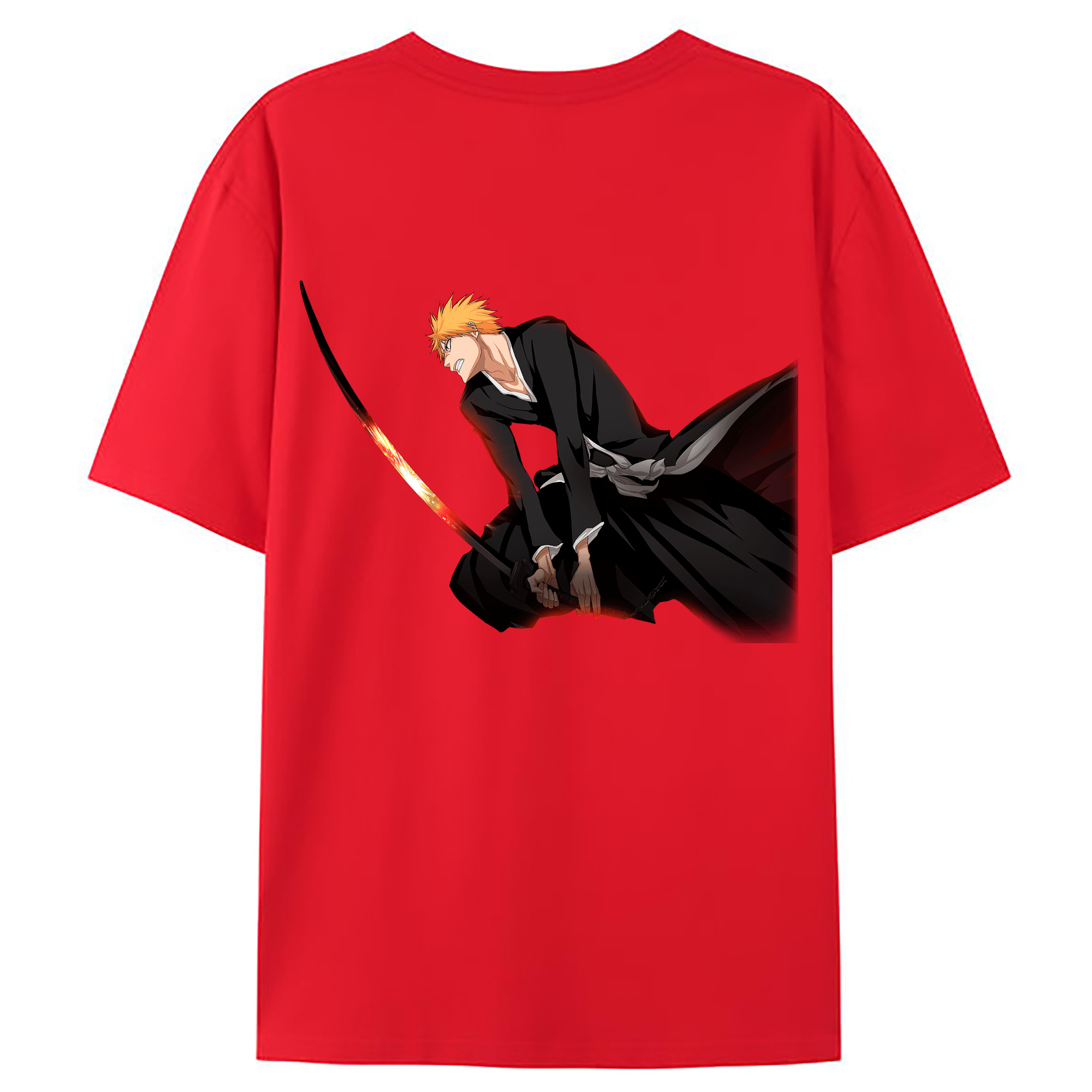 （画像用） ブリーチ 黒崎一護（くろさき いちご）BLEACH Kurosaki Ichigo 綿100％ メンズ半袖Tシャツ（バックプリント） 通気性
