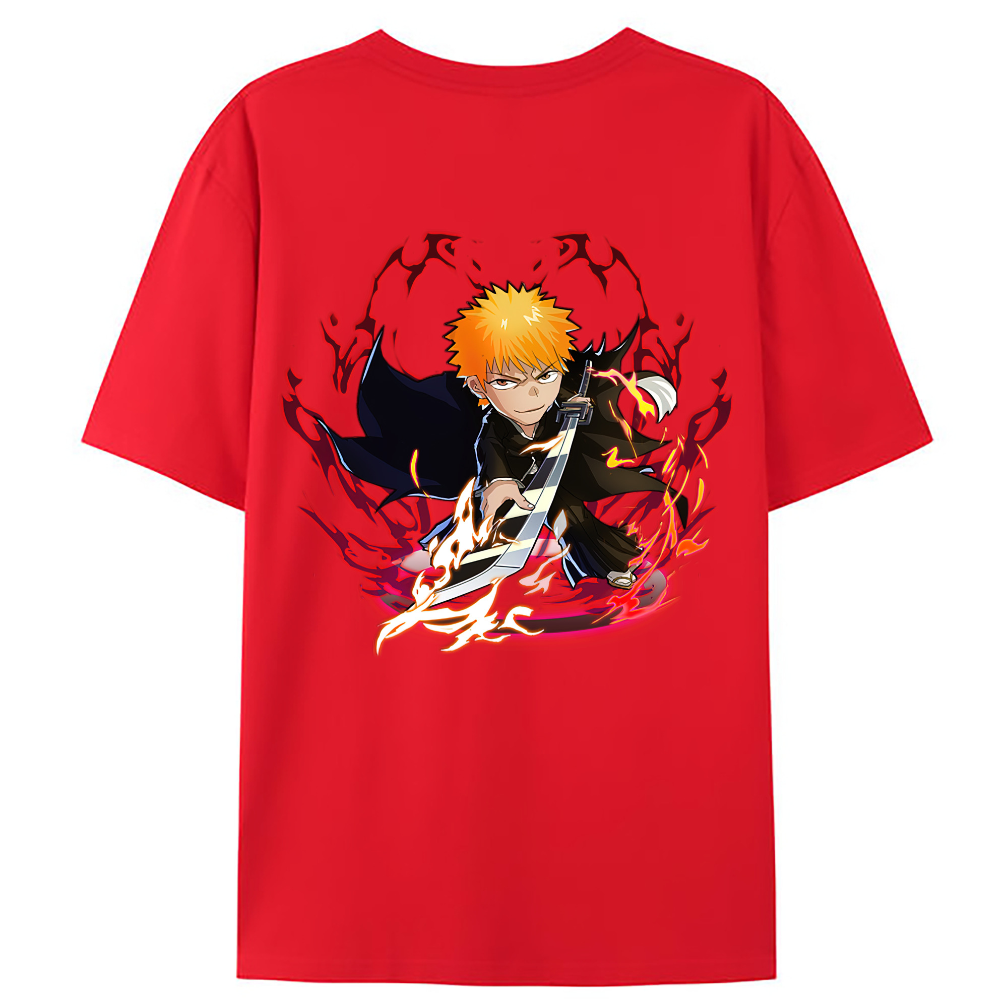 （画像用） ブリーチ 黒崎一護（くろさき いちご）BLEACH Kurosaki Ichigo 綿100％ メンズ半袖Tシャツ（バックプリント） 通気性