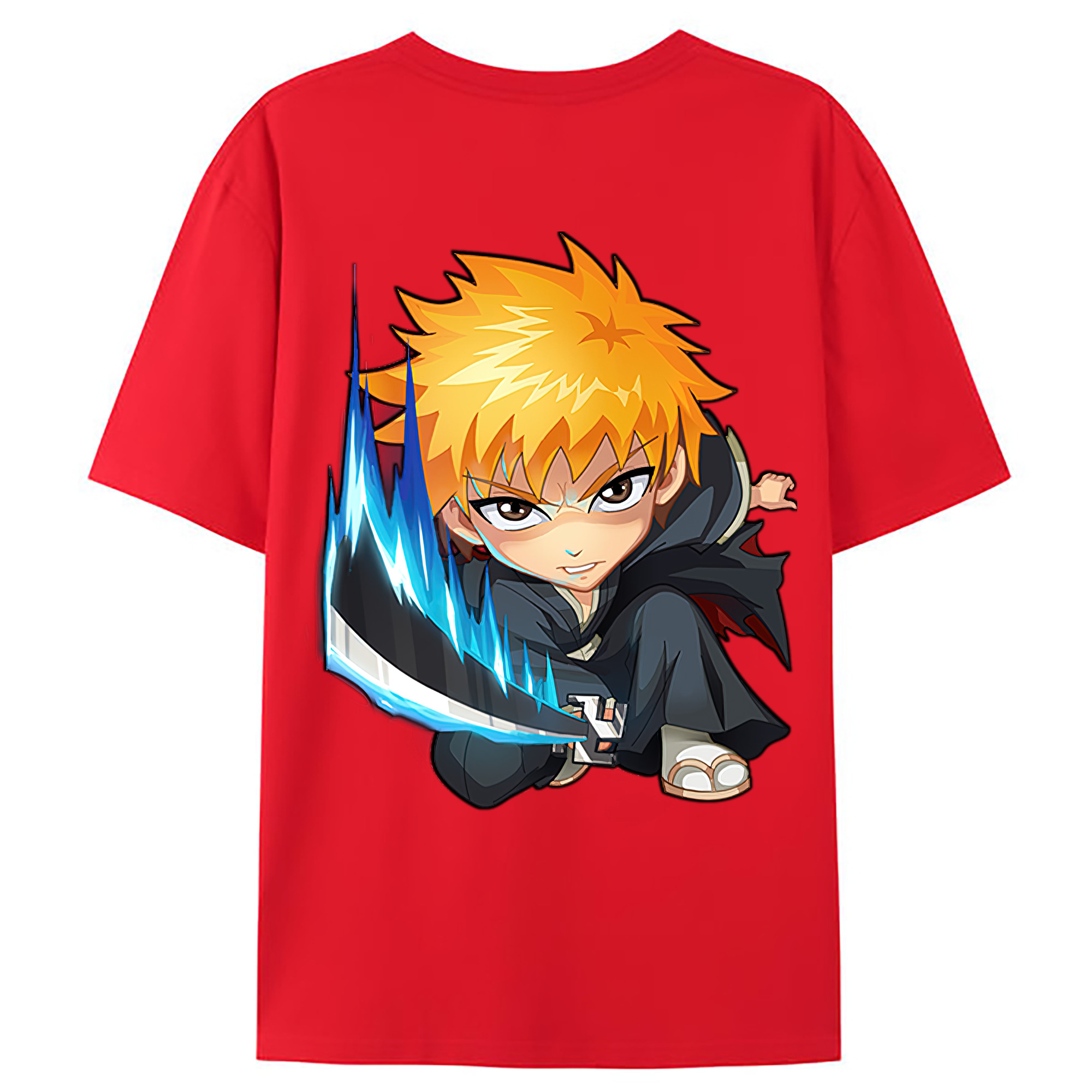 （画像用） ブリーチ 黒崎一護（くろさき いちご）BLEACH Kurosaki Ichigo 綿100％ メンズ半袖Tシャツ（バックプリント） 通気性