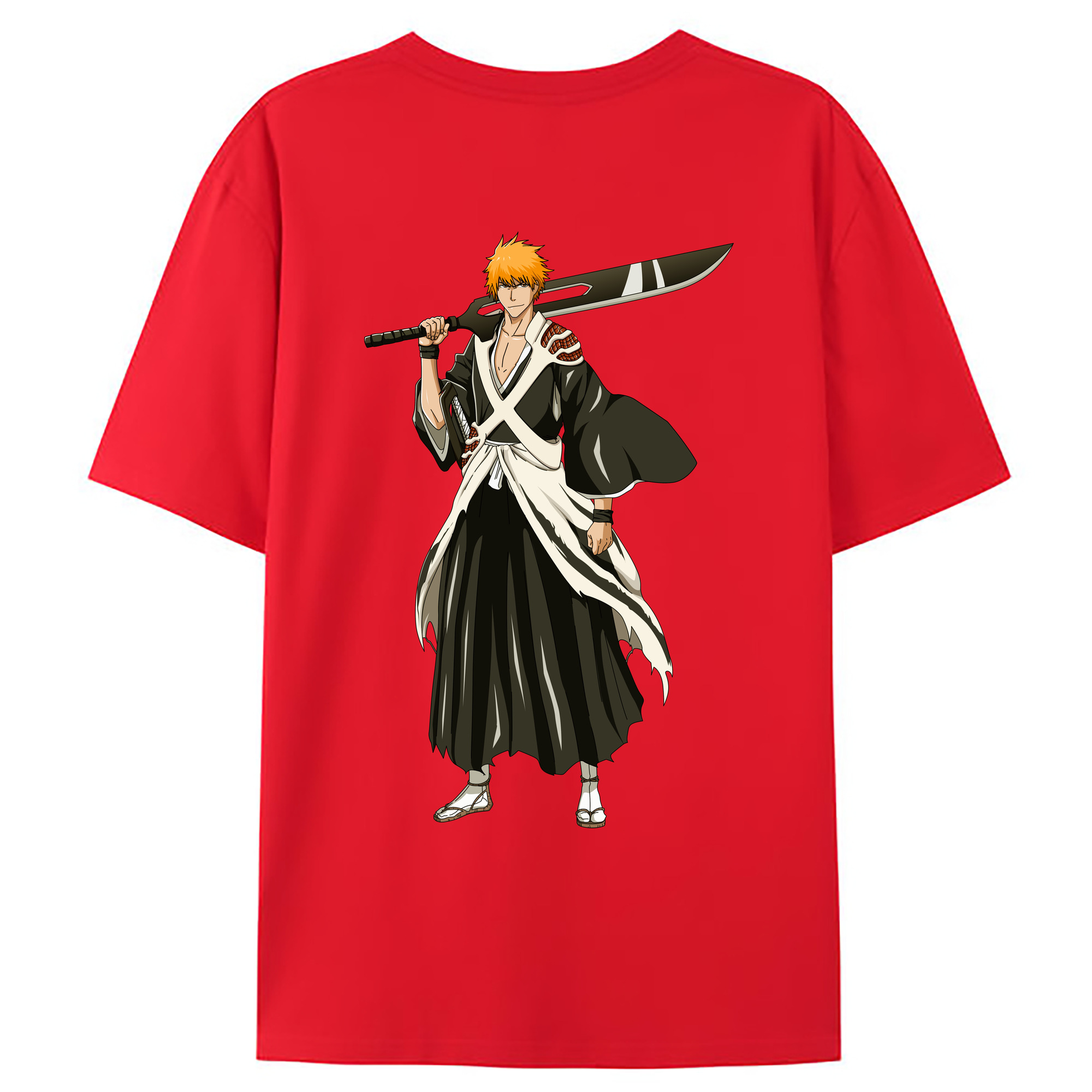 （画像用） ブリーチ 黒崎一護（くろさき いちご）BLEACH Kurosaki Ichigo 綿100％ メンズ半袖Tシャツ（バックプリント） 通気性