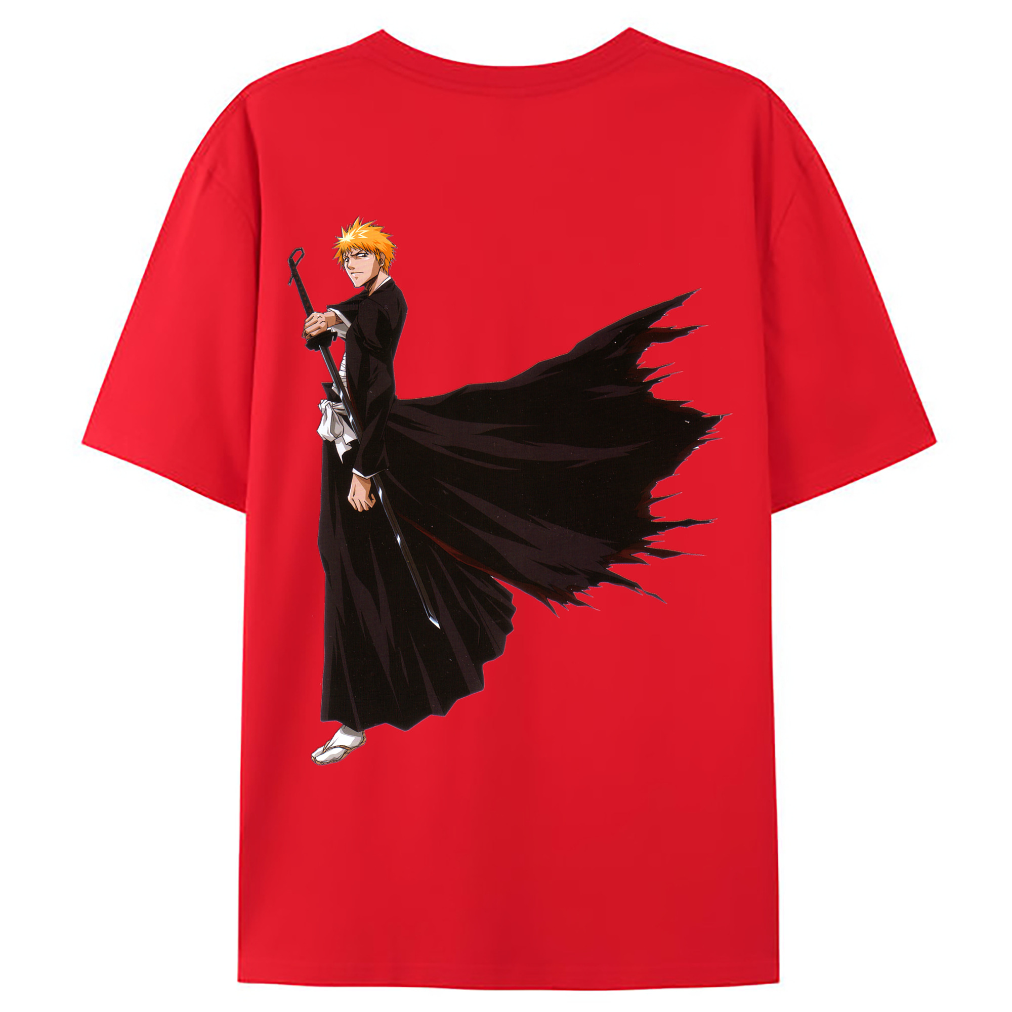 （画像用） ブリーチ 黒崎一護（くろさき いちご）BLEACH Kurosaki Ichigo 綿100％ メンズ半袖Tシャツ（バックプリント） 通気性