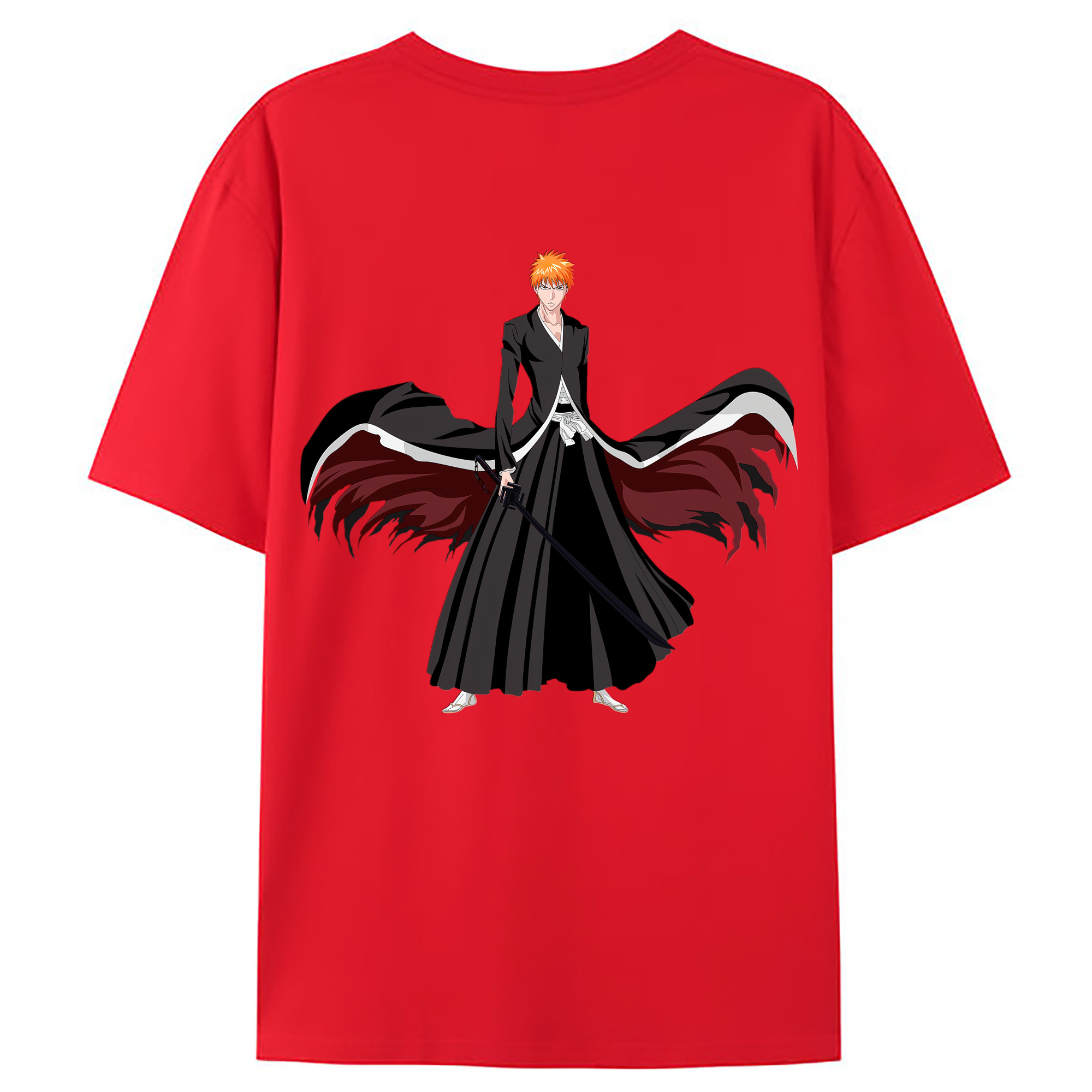 （画像用） ブリーチ 黒崎一護（くろさき いちご）BLEACH Kurosaki Ichigo 綿100％ メンズ半袖Tシャツ（バックプリント） 通気性