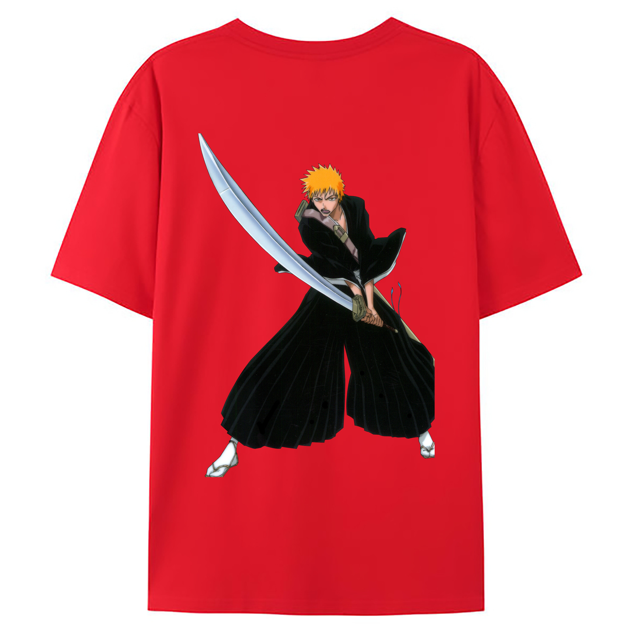 （画像用） ブリーチ 黒崎一護（くろさき いちご）BLEACH Kurosaki Ichigo 綿100％ メンズ半袖Tシャツ（バックプリント） 通気性