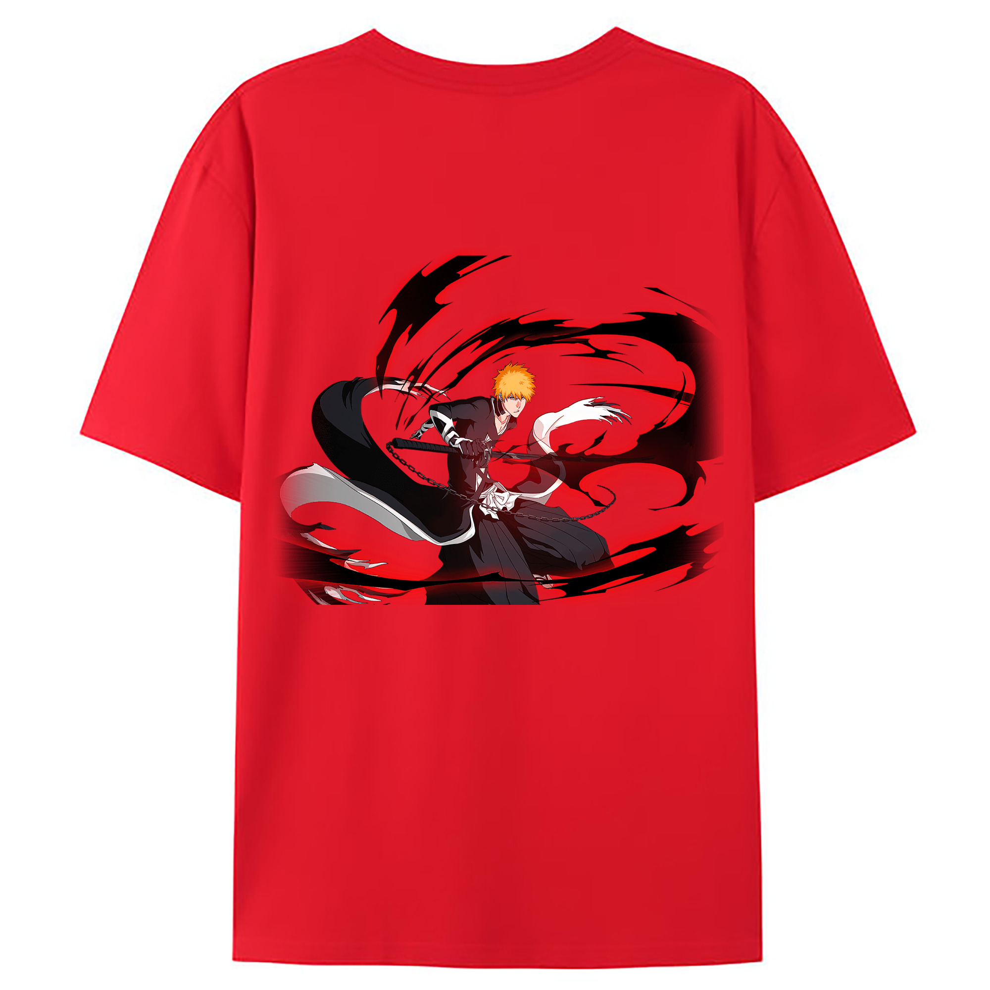 （画像用） ブリーチ 黒崎一護（くろさき いちご）BLEACH Kurosaki Ichigo 綿100％ メンズ半袖Tシャツ（バックプリント） 通気性