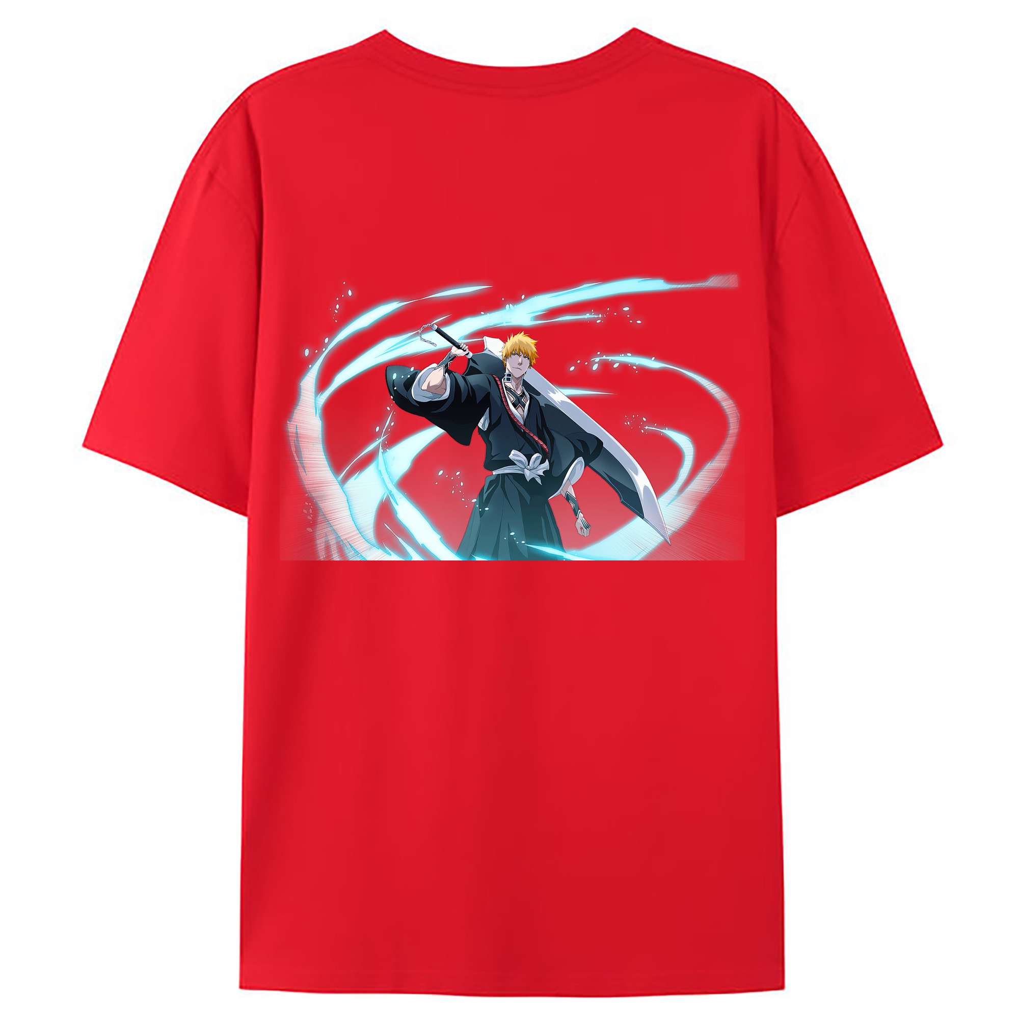 （画像用） ブリーチ 黒崎一護（くろさき いちご）BLEACH Kurosaki Ichigo 綿100％ メンズ半袖Tシャツ（バックプリント） 通気性