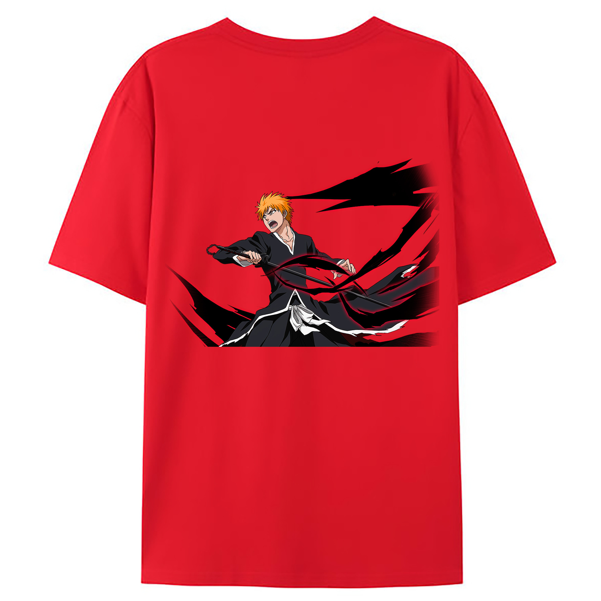 （画像用） ブリーチ 黒崎一護（くろさき いちご）BLEACH Kurosaki Ichigo 綿100％ メンズ半袖Tシャツ（バックプリント） 通気性