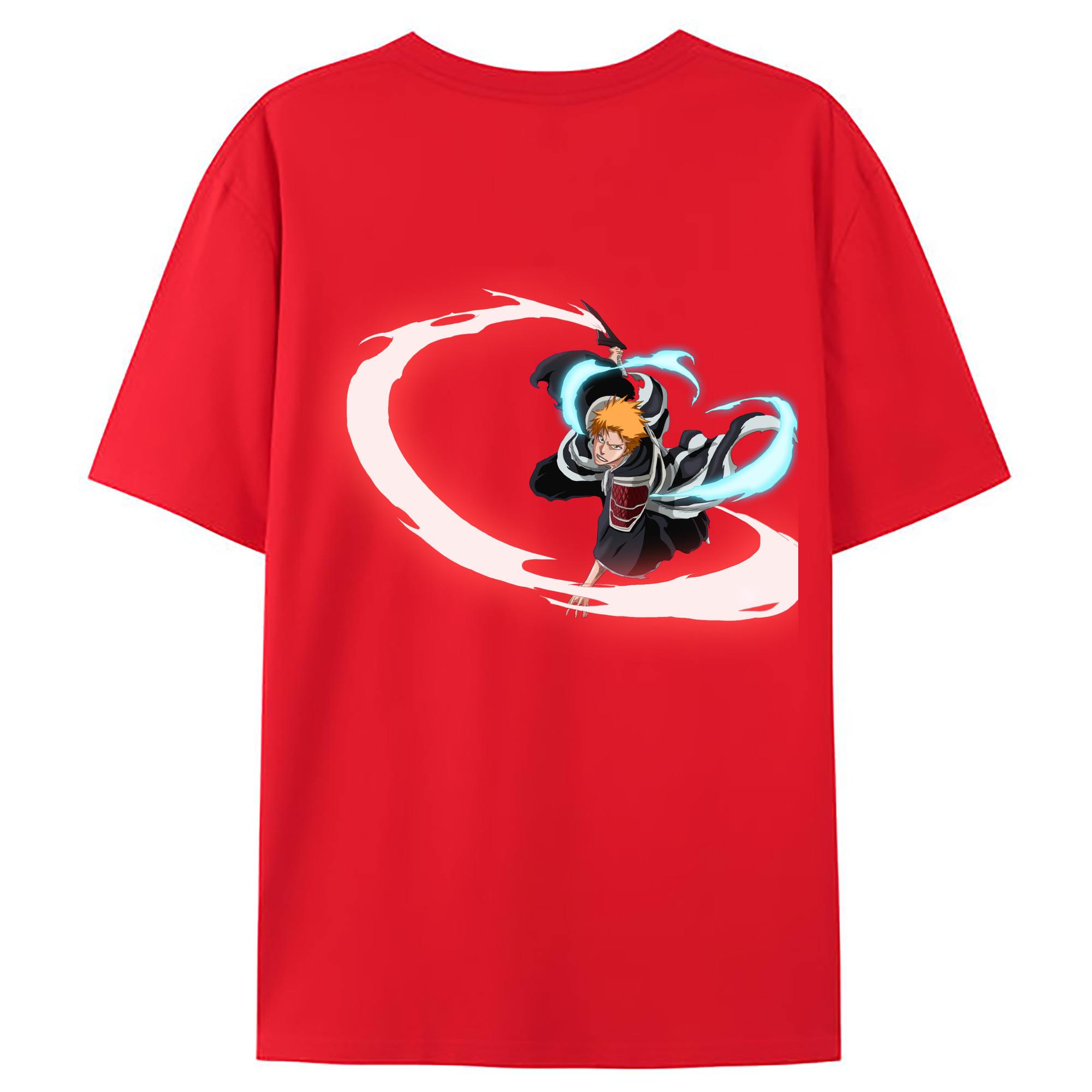 （画像用） ブリーチ 黒崎一護（くろさき いちご）BLEACH Kurosaki Ichigo 綿100％ メンズ半袖Tシャツ（バックプリント） 通気性