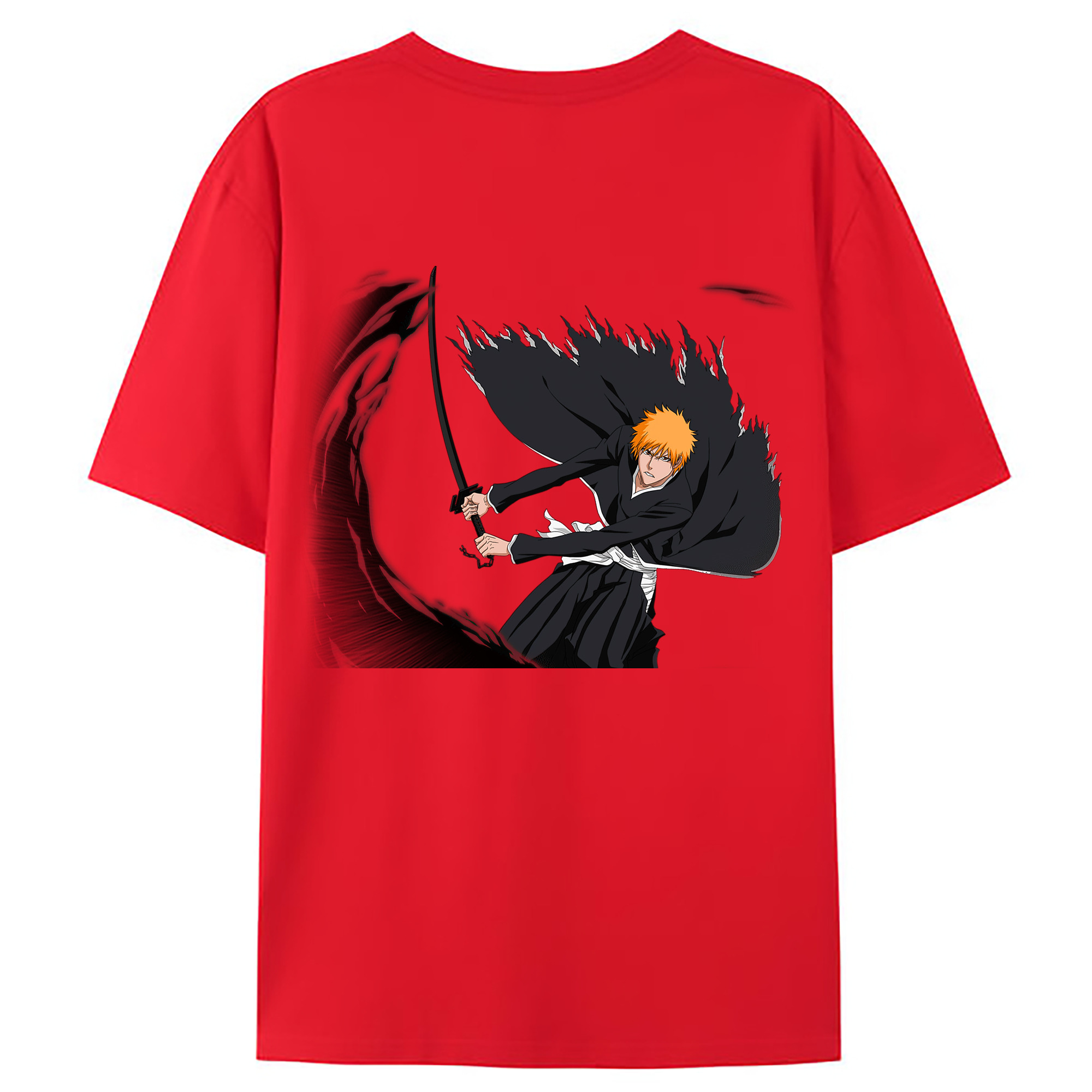 （画像用） ブリーチ 黒崎一護（くろさき いちご）BLEACH Kurosaki Ichigo 綿100％ メンズ半袖Tシャツ（バックプリント） 通気性