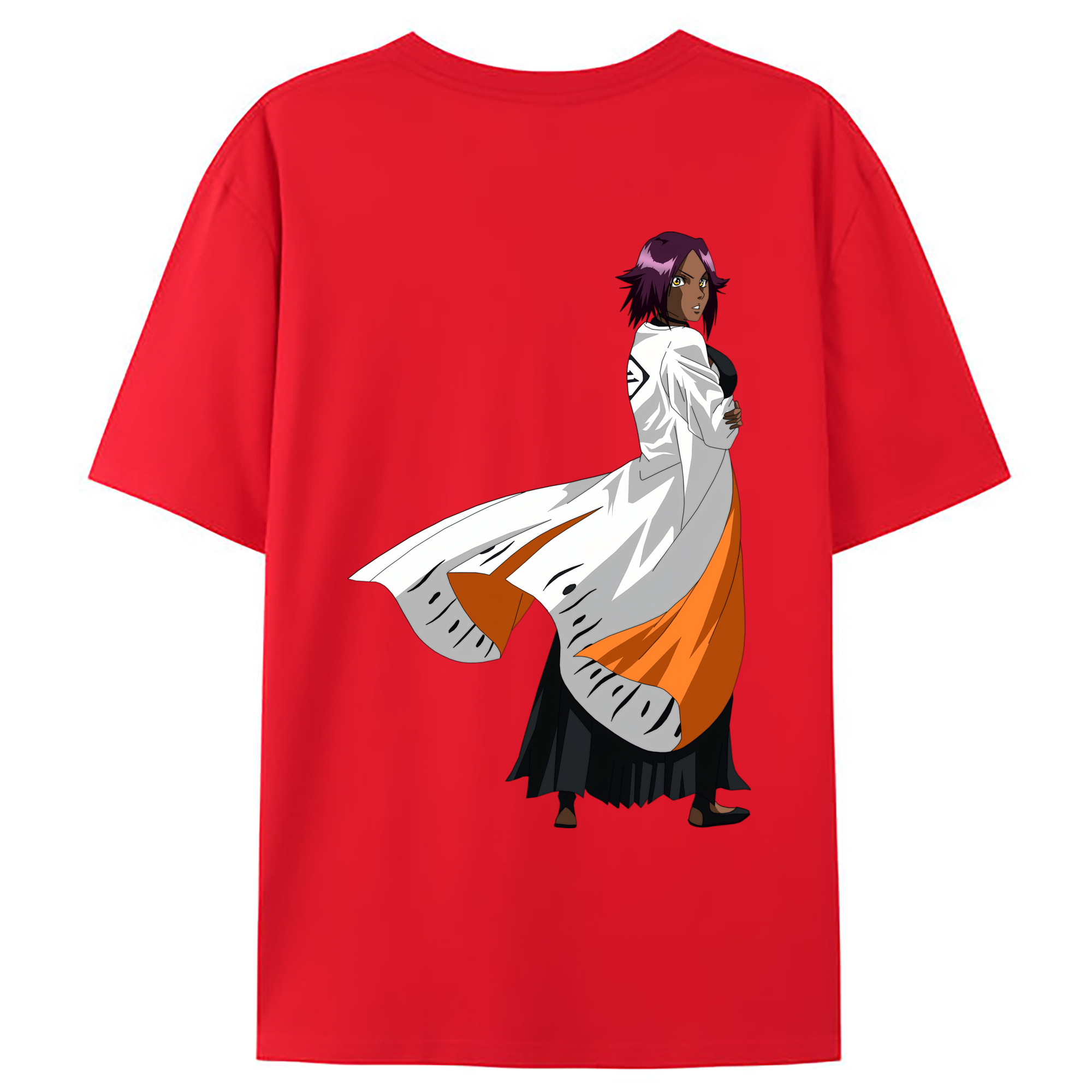 （画像用） ブリーチ 四楓院 夜一（しほういん よるいち） BLEACH Shihouin Yoruichi 綿100％ メンズ半袖Tシャツ（バックプリント） 通気性