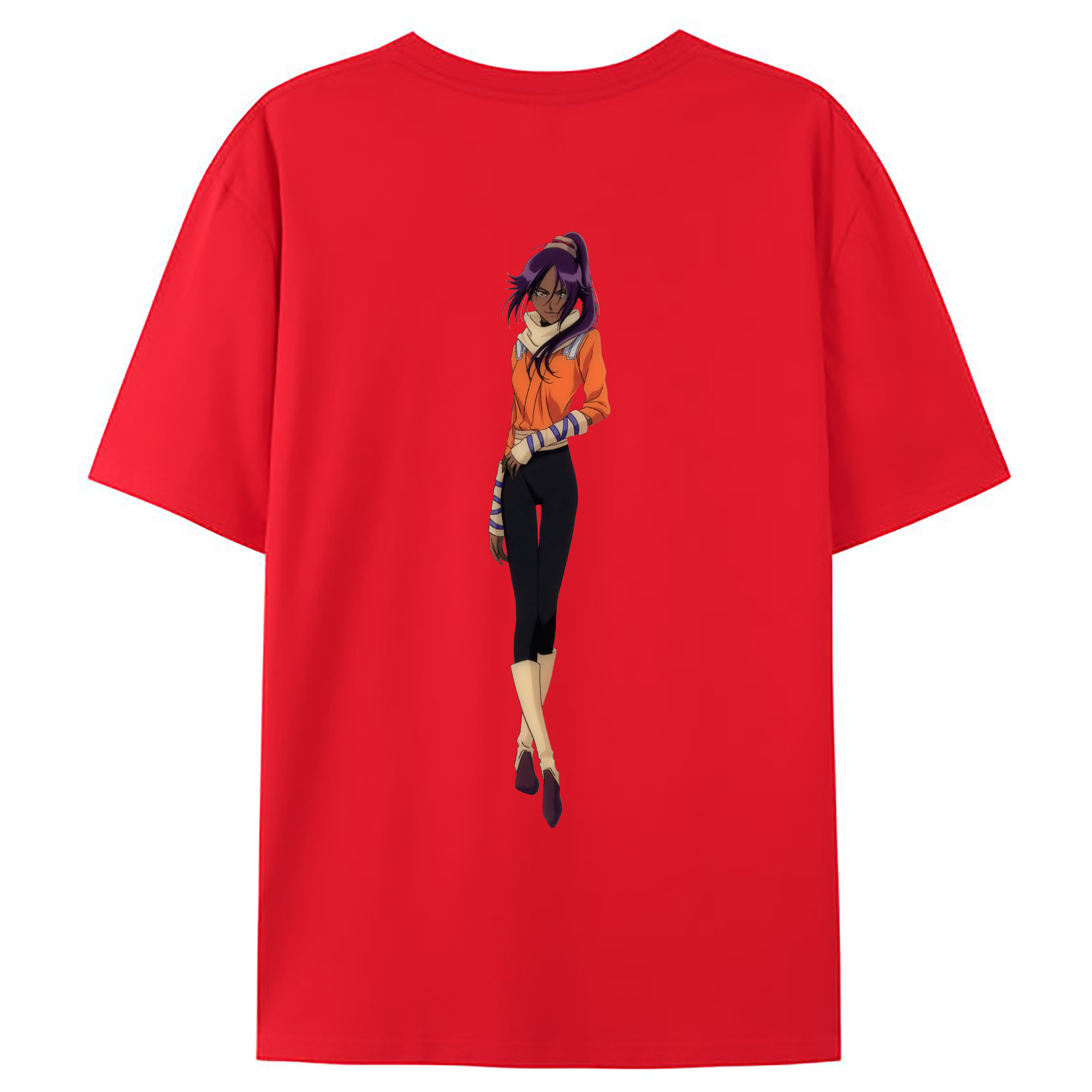 （画像用） ブリーチ 四楓院 夜一（しほういん よるいち） BLEACH Shihouin Yoruichi 綿100％ メンズ半袖Tシャツ（バックプリント） 通気性