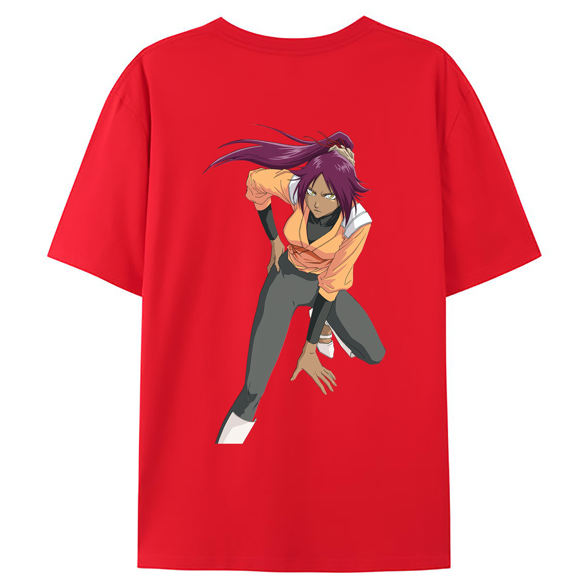 （画像用） ブリーチ 四楓院 夜一（しほういん よるいち） BLEACH Shihouin Yoruichi 綿100％ メンズ半袖Tシャツ（バックプリント） 通気性