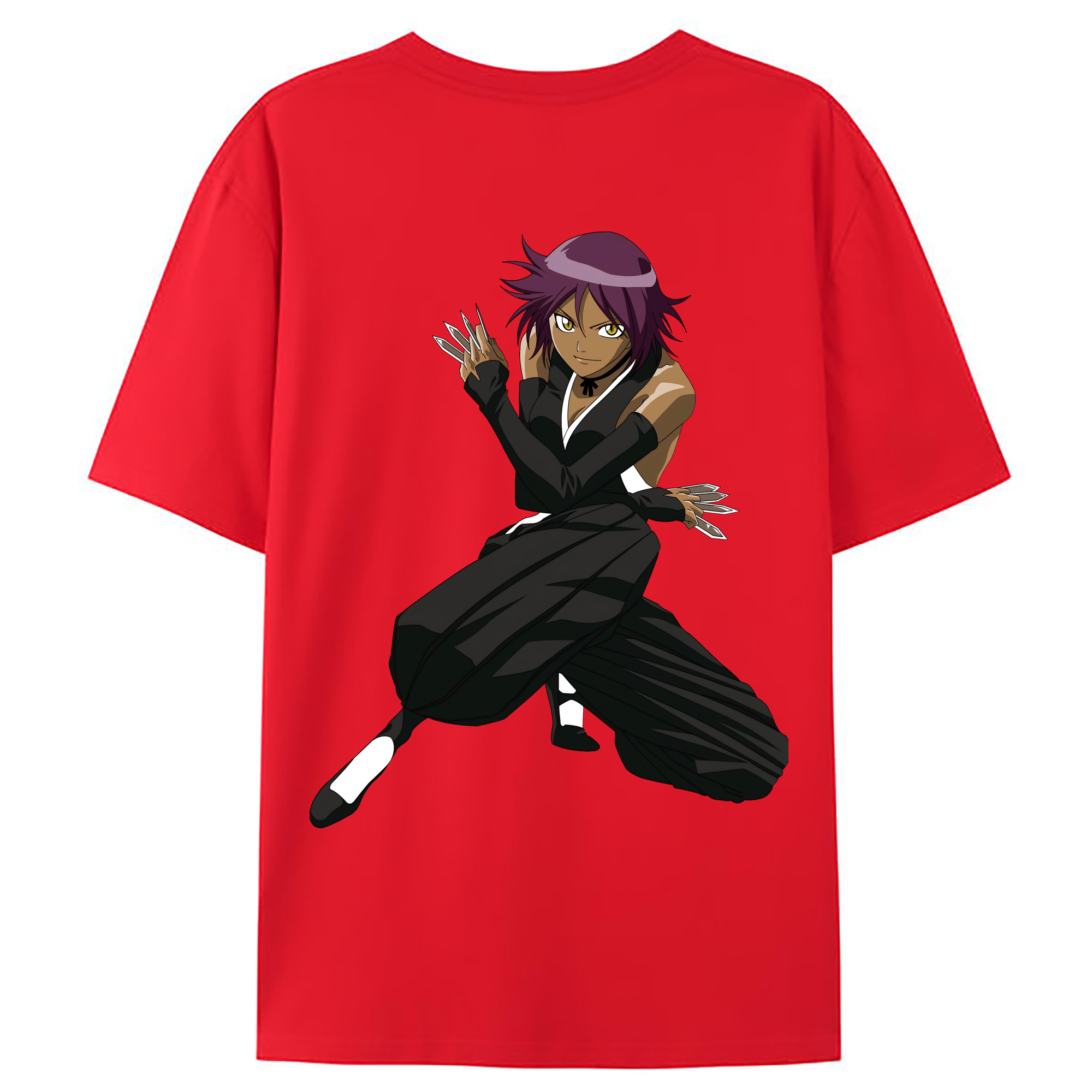（画像用） ブリーチ 四楓院 夜一（しほういん よるいち） BLEACH Shihouin Yoruichi 綿100％ メンズ半袖Tシャツ（バックプリント） 通気性