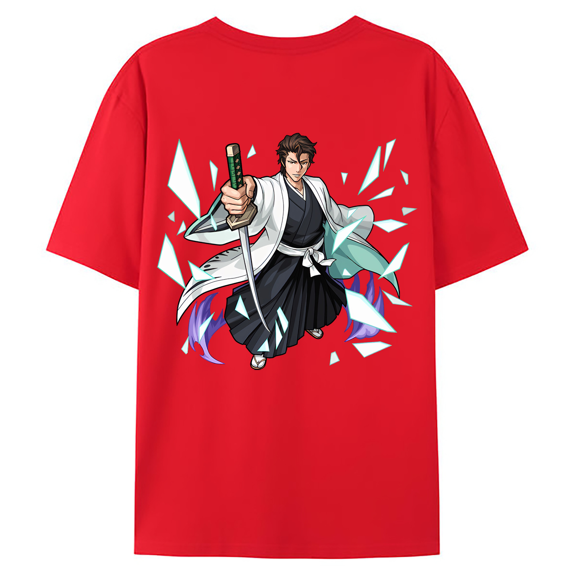 （画像用） ブリーチ 藍染 惣右介（あいぜん そうすけ） BLEACH Aizen Sousuke 綿100％ メンズ半袖Tシャツ（バックプリント） 通気性