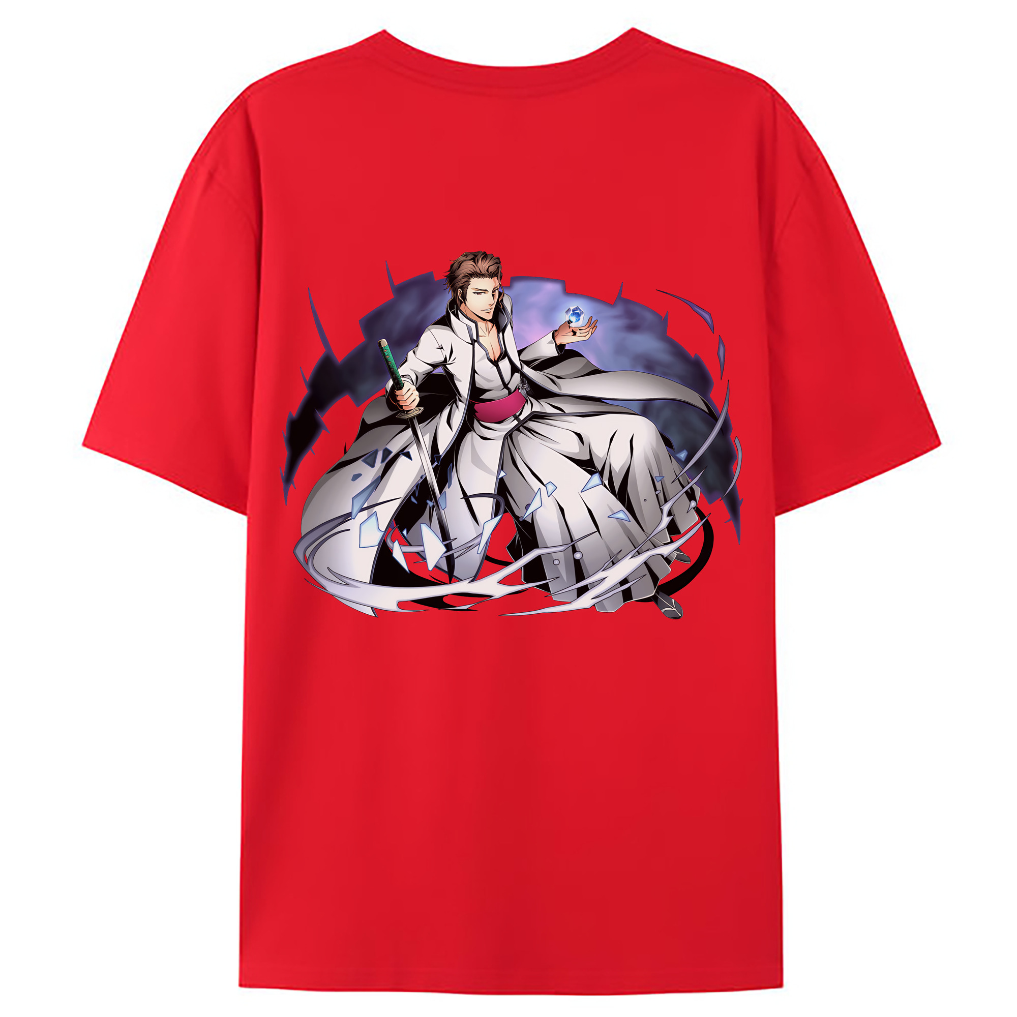（画像用） ブリーチ 藍染 惣右介（あいぜん そうすけ） BLEACH Aizen Sousuke 綿100％ メンズ半袖Tシャツ（バックプリント） 通気性