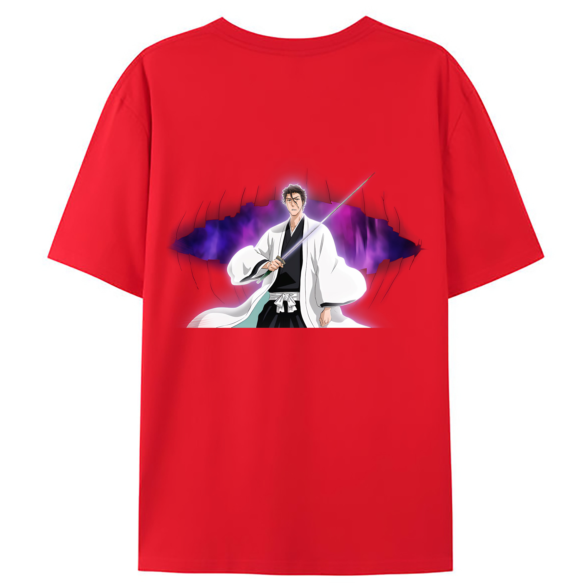 （画像用） ブリーチ 藍染 惣右介（あいぜん そうすけ） BLEACH Aizen Sousuke 綿100％ メンズ半袖Tシャツ（バックプリント） 通気性