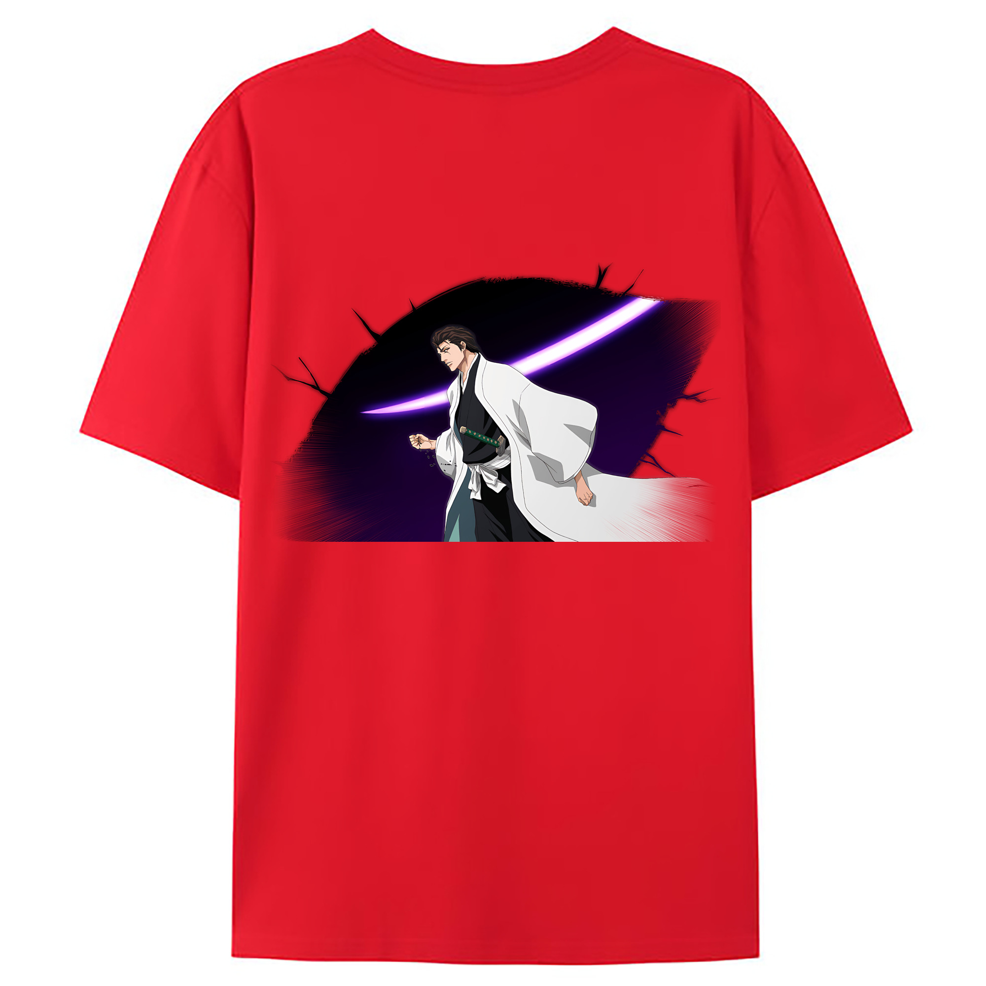 （画像用） ブリーチ 藍染 惣右介（あいぜん そうすけ） BLEACH Aizen Sousuke 綿100％ メンズ半袖Tシャツ（バックプリント） 通気性