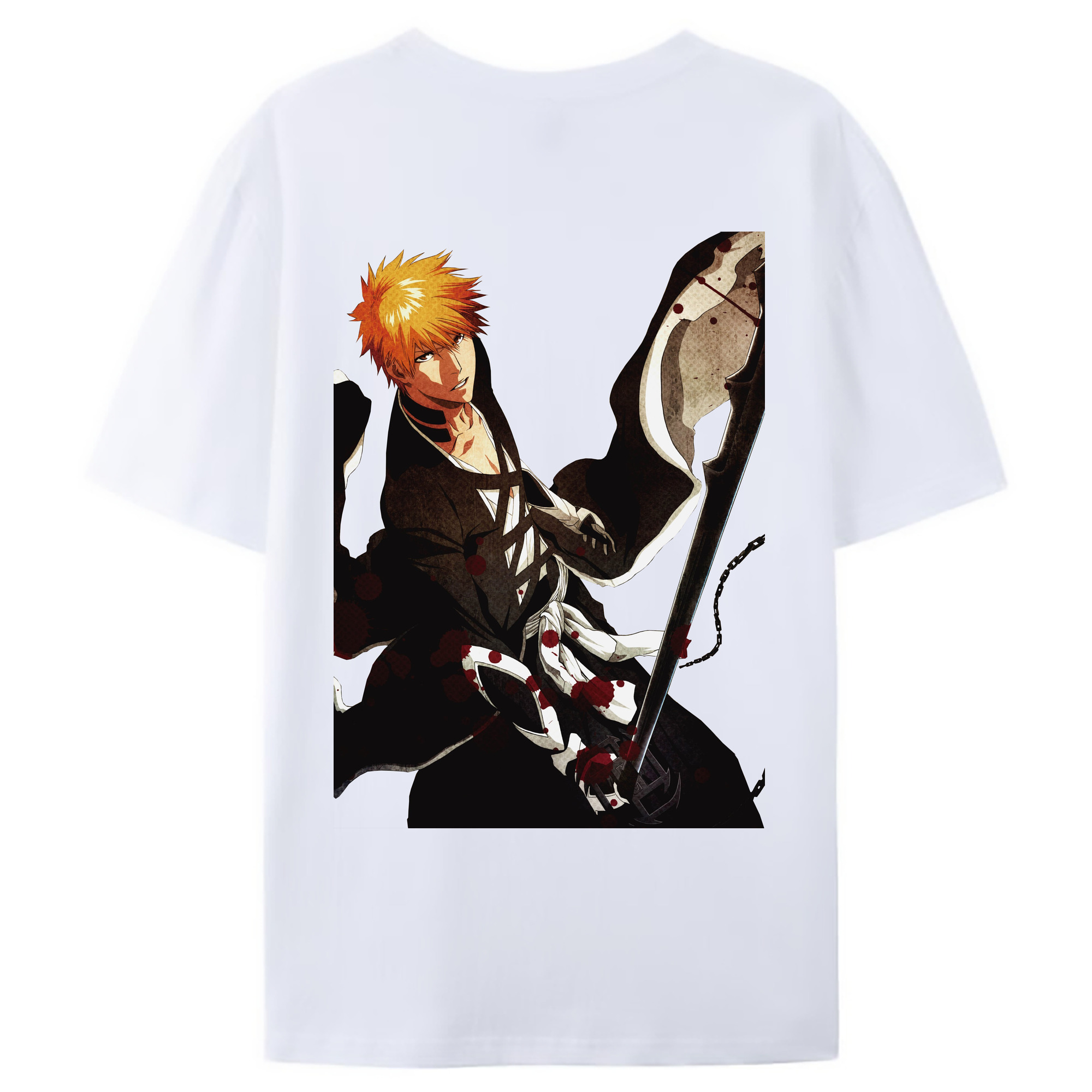 （画像用） ブリーチ 黒崎一護（くろさき いちご）BLEACH Kurosaki Ichigo 綿100％ メンズ半袖Tシャツ（バックプリント） 通気性